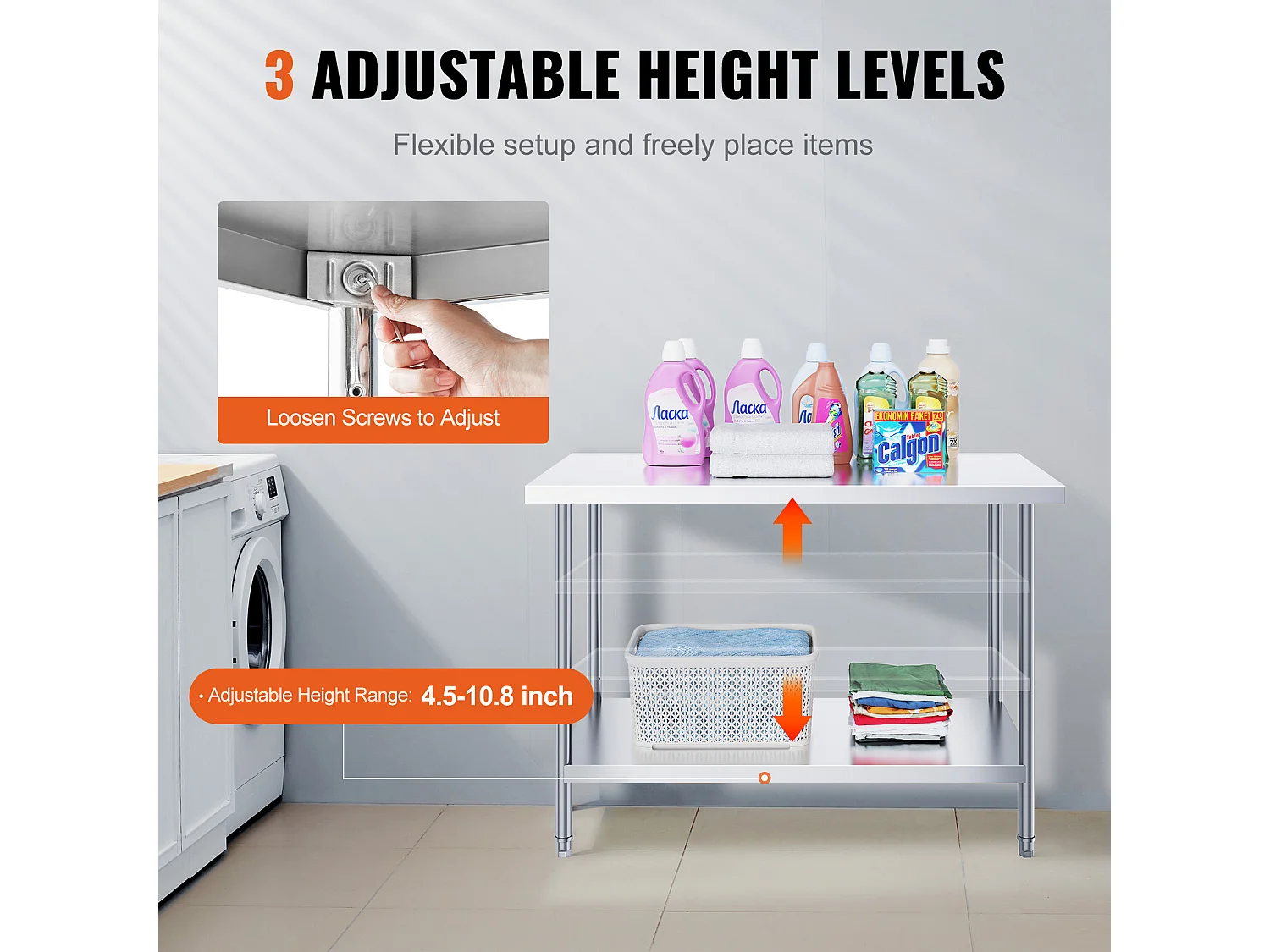 Table de Travail en Acier Inoxydable SucceBuy, 610 x 1219 x 864 mm, Poste de Travail Alimentaire Commercial