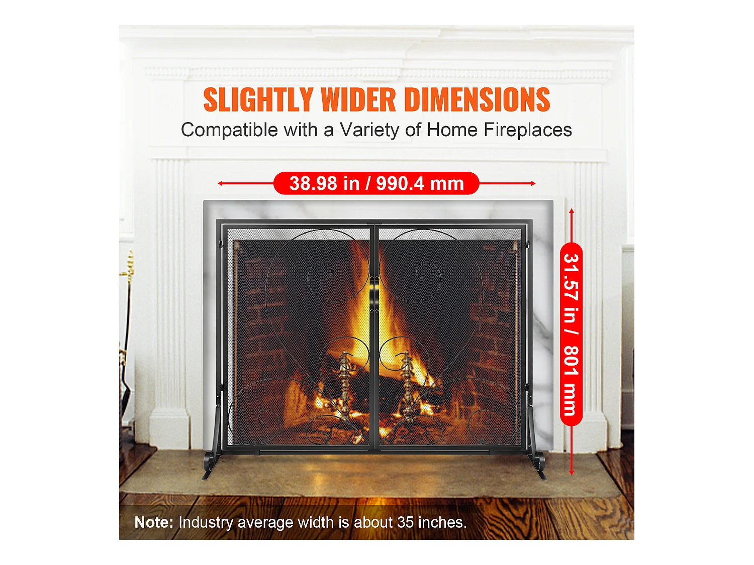 Pare-feu de Cheminée SucceBuy Pare-étincelles à 2 Panneaux 99 x 80.2 CM, Grille en Fer, Noir Vintage