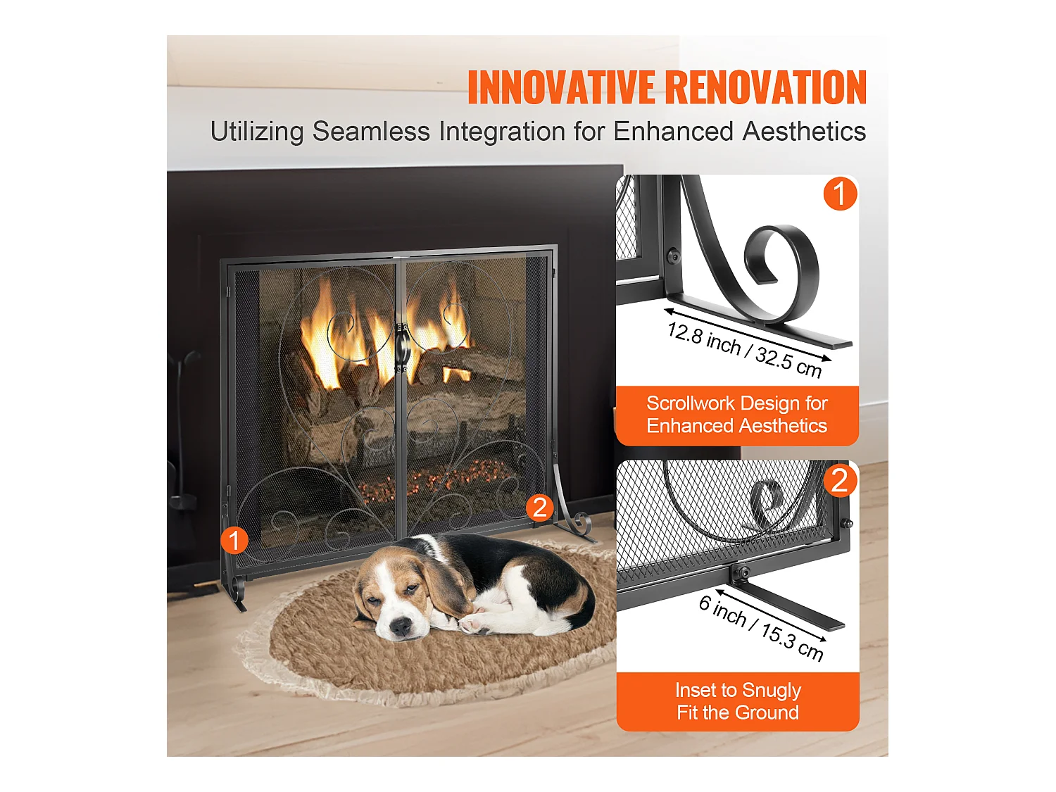 Pare-feu de Cheminée SucceBuy Pare-étincelles à 2 Panneaux 99 x 80.2 CM, Grille en Fer, Noir Vintage