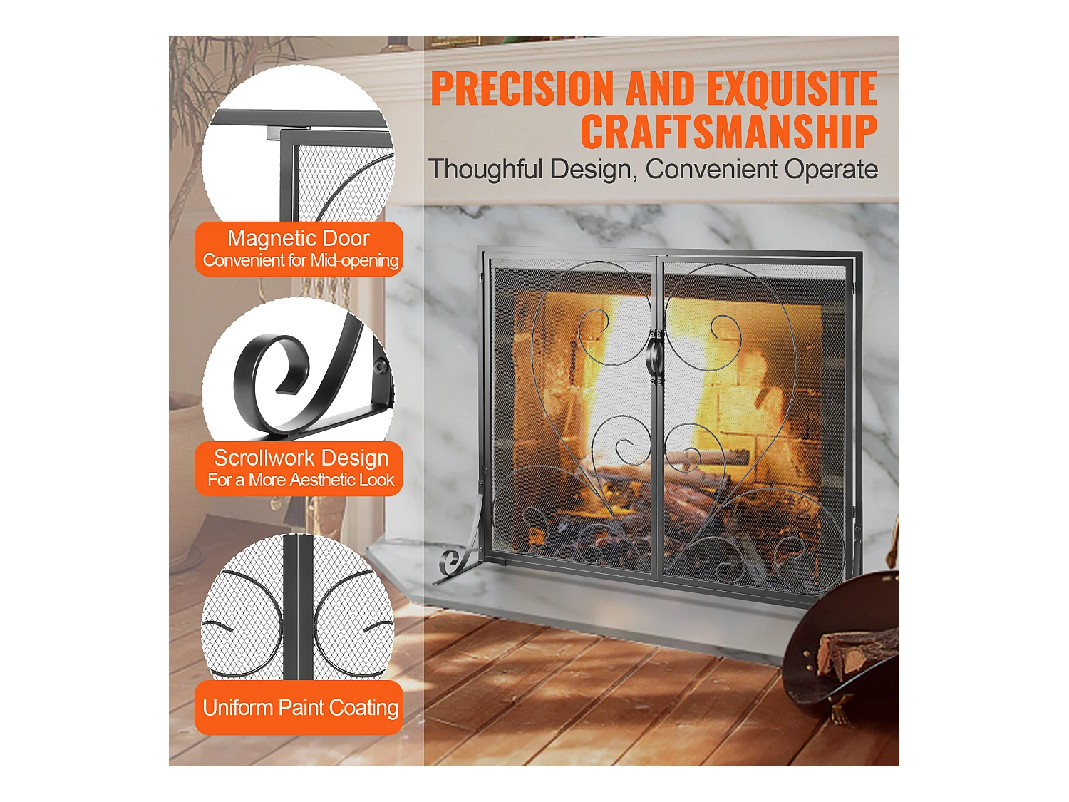 Pare-feu de Cheminée SucceBuy Pare-étincelles à 2 Panneaux 99 x 80.2 CM, Grille en Fer, Noir Vintage