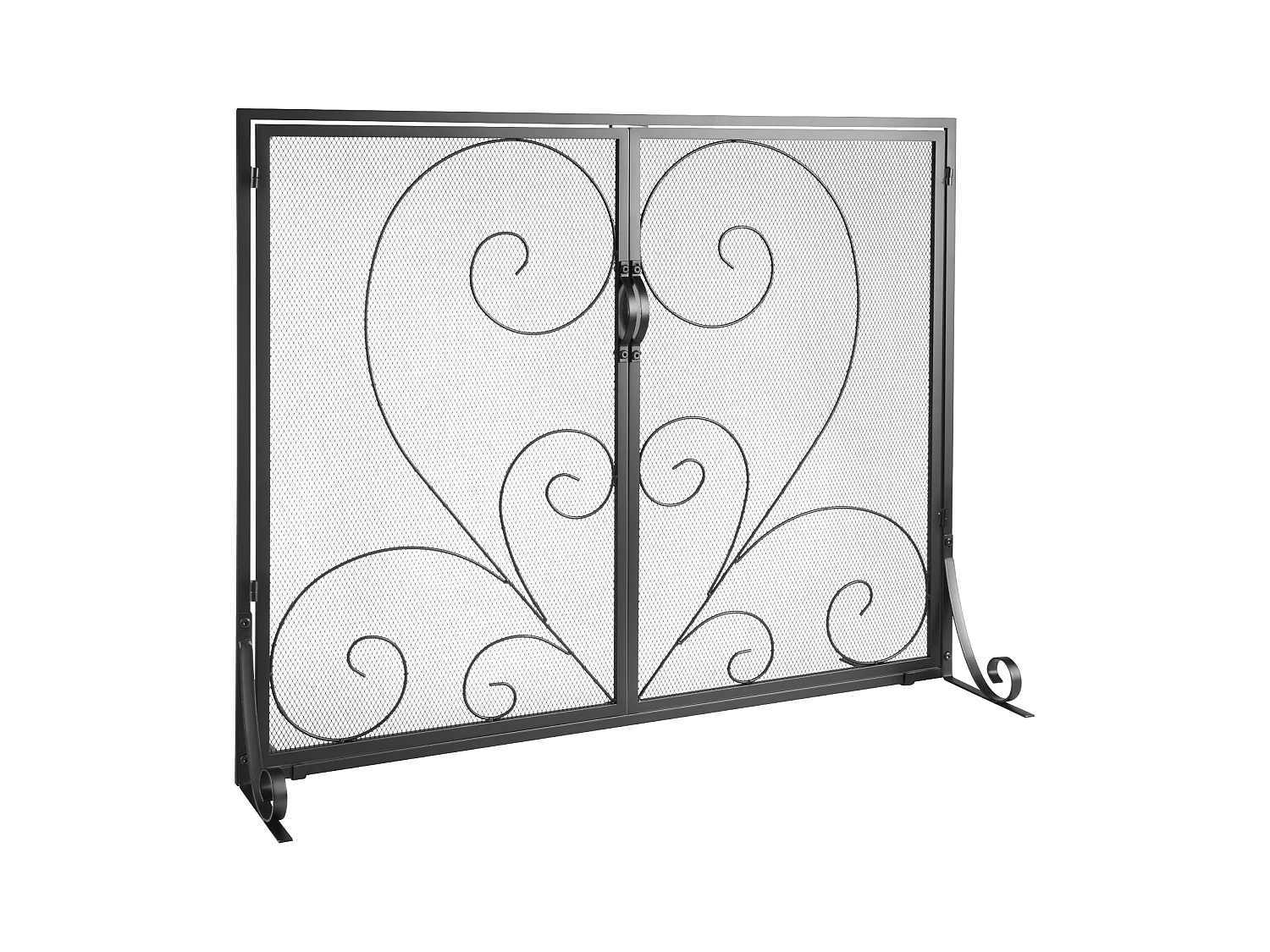 Pare-feu de Cheminée SucceBuy Pare-étincelles à 2 Panneaux 99 x 80.2 CM, Grille en Fer, Noir Vintage