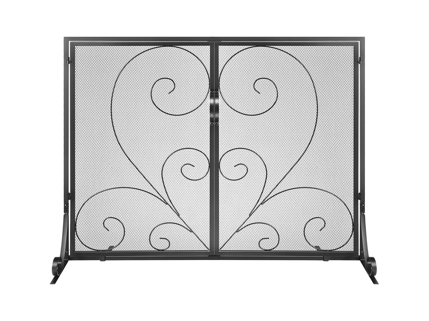 Pare-feu de Cheminée SucceBuy Pare-étincelles à 2 Panneaux 99 x 80.2 CM, Grille en Fer, Noir Vintage