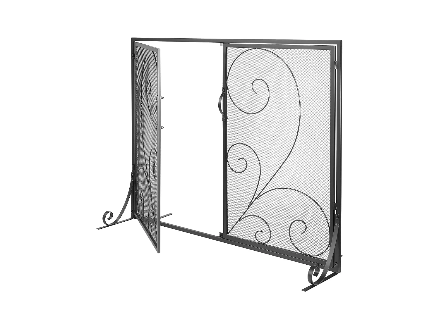 Pare-feu de Cheminée SucceBuy Pare-étincelles à 2 Panneaux 99 x 80.2 CM, Grille en Fer, Noir Vintage