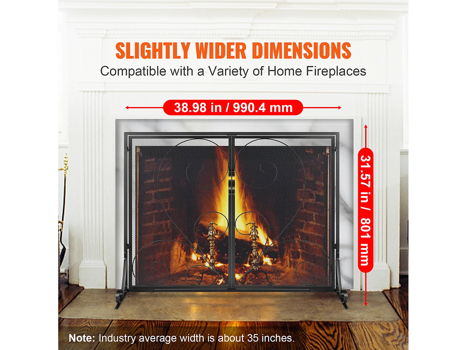 Pare-feu de Cheminée SucceBuy Pare-étincelles à 2 Panneaux 99 x 80.2 CM, Grille en Fer, Noir Vintage