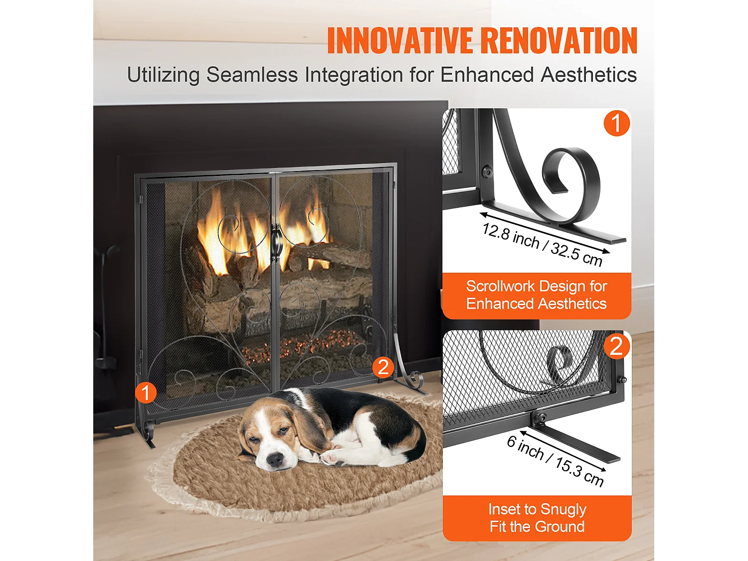 Pare-feu de Cheminée SucceBuy Pare-étincelles à 2 Panneaux 99 x 80.2 CM, Grille en Fer, Noir Vintage