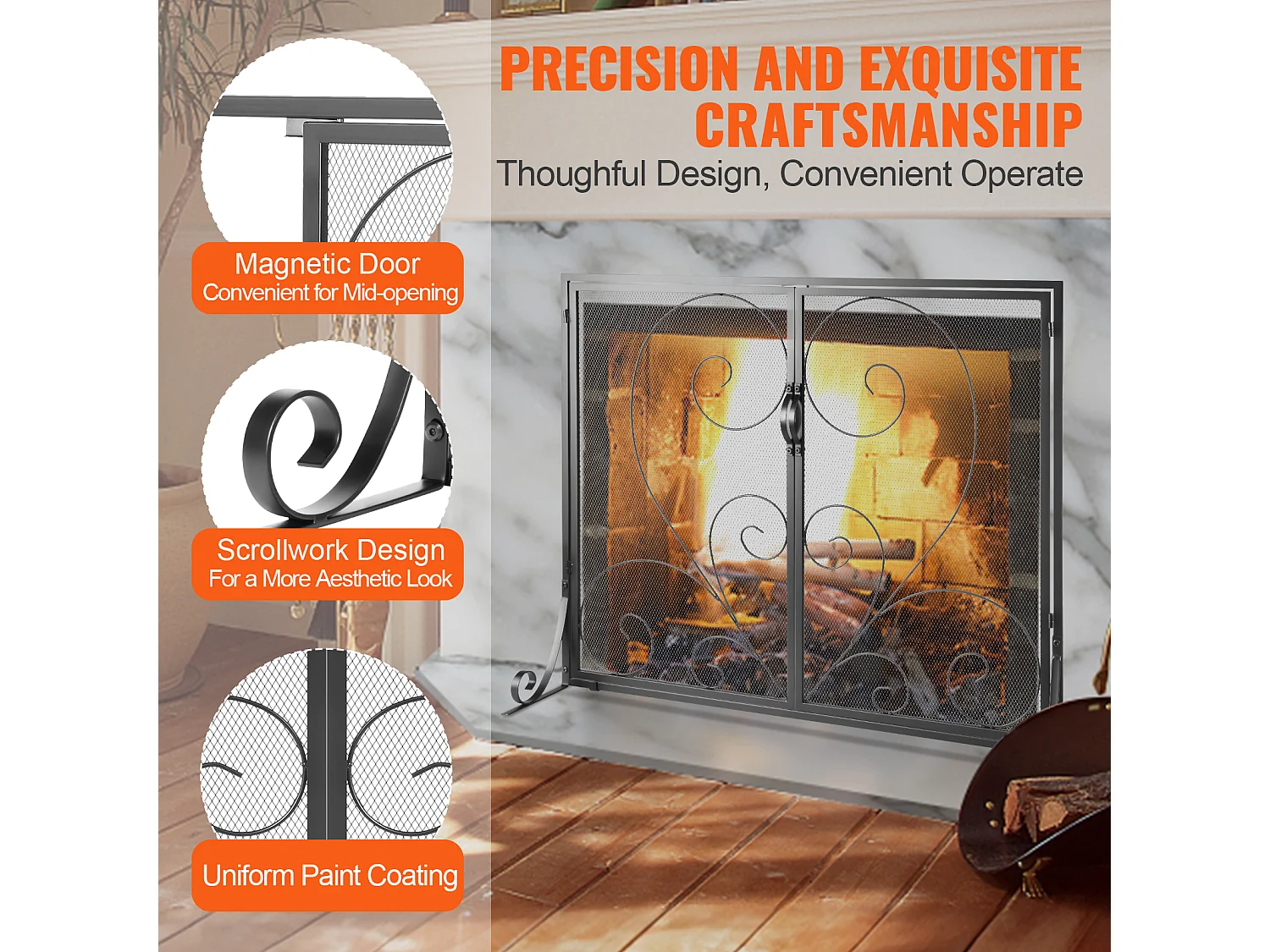 Pare-feu de Cheminée SucceBuy Pare-étincelles à 2 Panneaux 99 x 80.2 CM, Grille en Fer, Noir Vintage