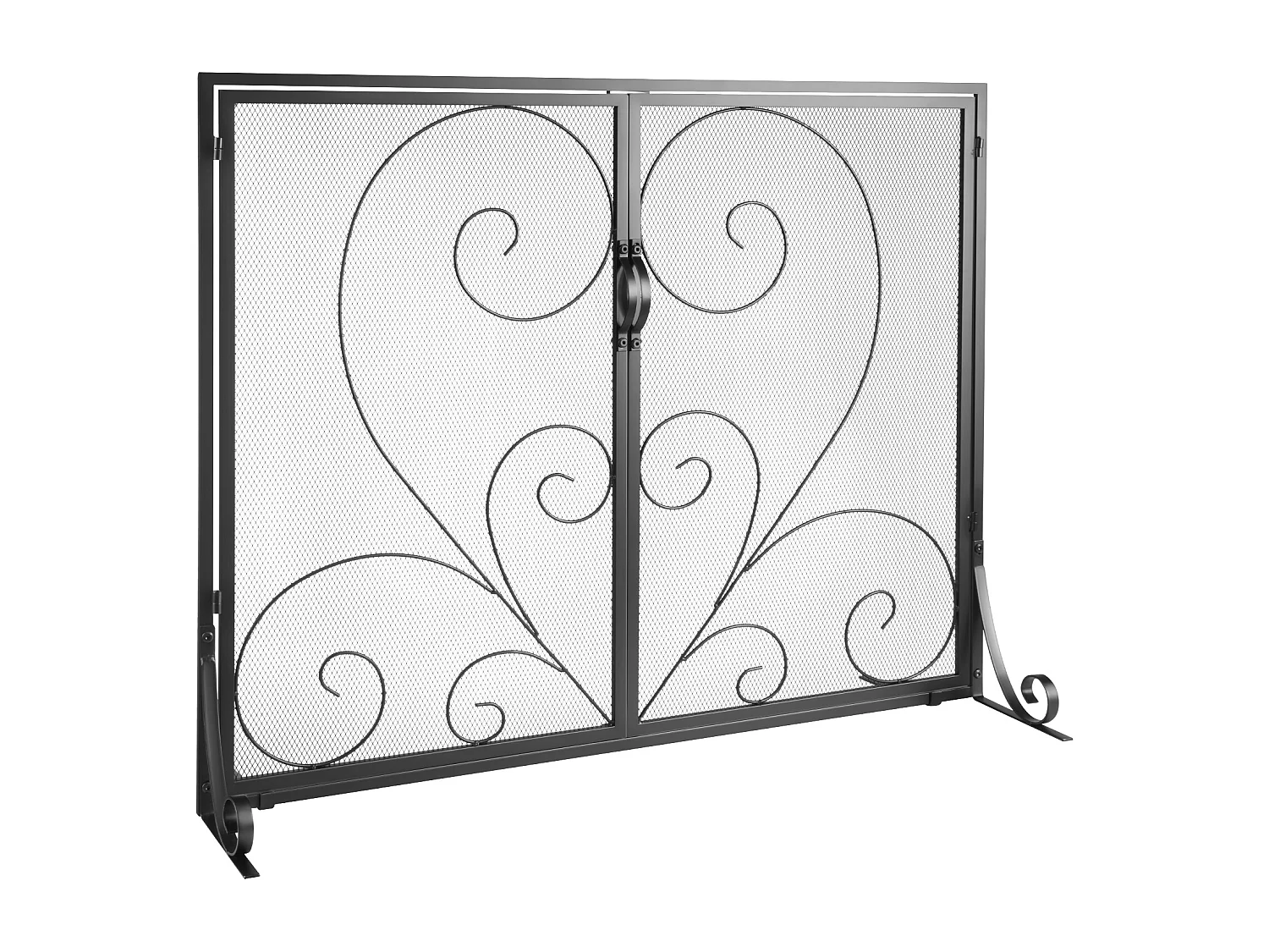 Pare-feu de Cheminée SucceBuy Pare-étincelles à 2 Panneaux 99 x 80.2 CM, Grille en Fer, Noir Vintage