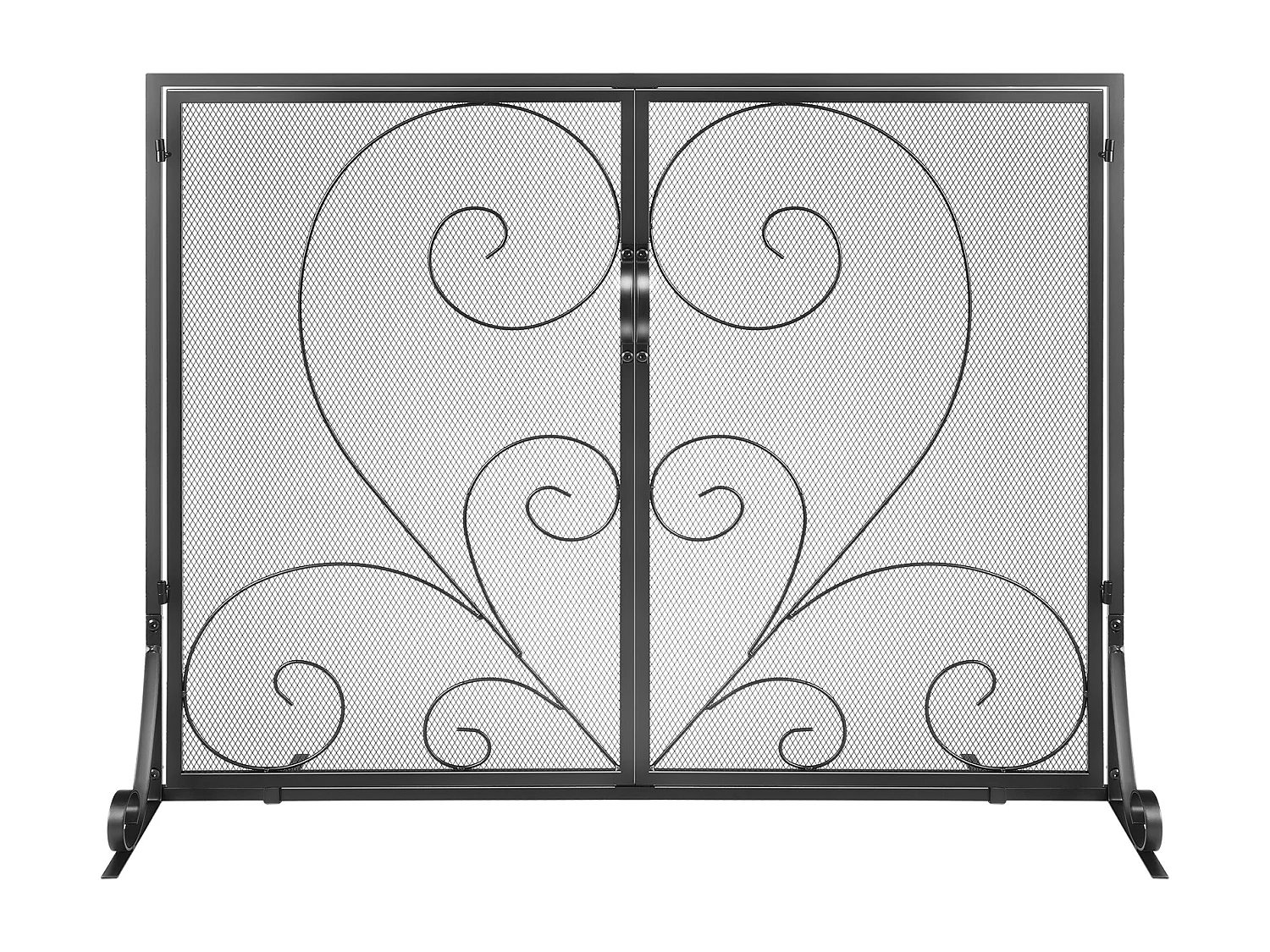 Pare-feu de Cheminée SucceBuy Pare-étincelles à 2 Panneaux 99 x 80.2 CM, Grille en Fer, Noir Vintage