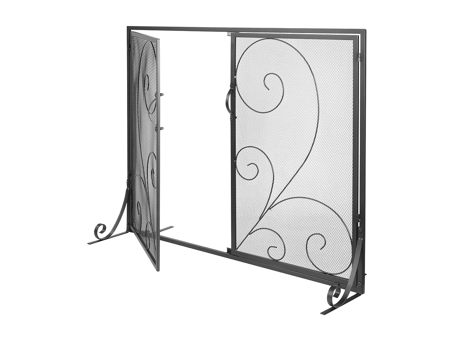 Pare-feu de Cheminée SucceBuy Pare-étincelles à 2 Panneaux 99 x 80.2 CM, Grille en Fer, Noir Vintage