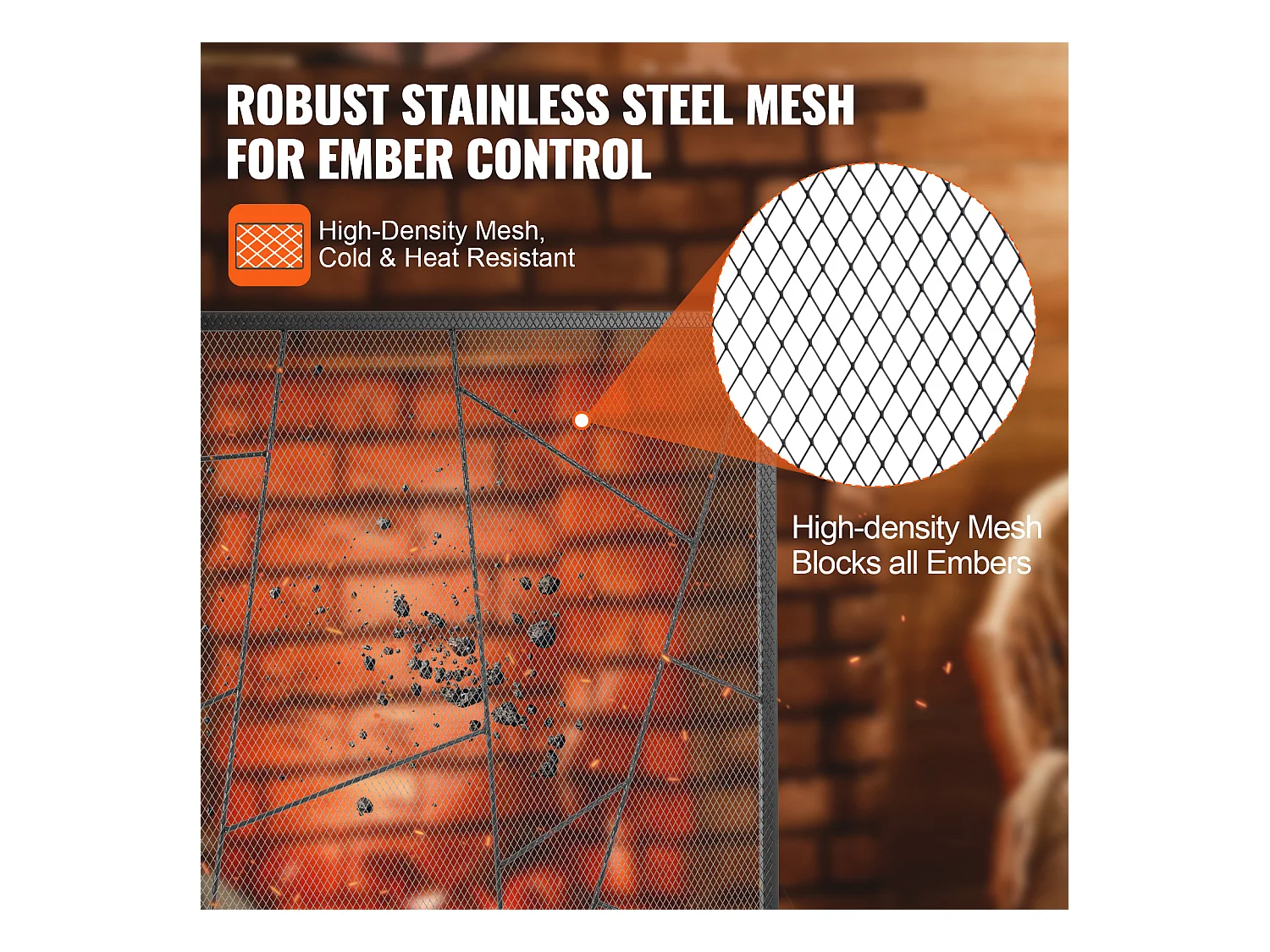 Pare-feu de Cheminée SucceBuy Pare-étincelles en Treillis Métallique à 1 Panneau 90.6 x 72 CM