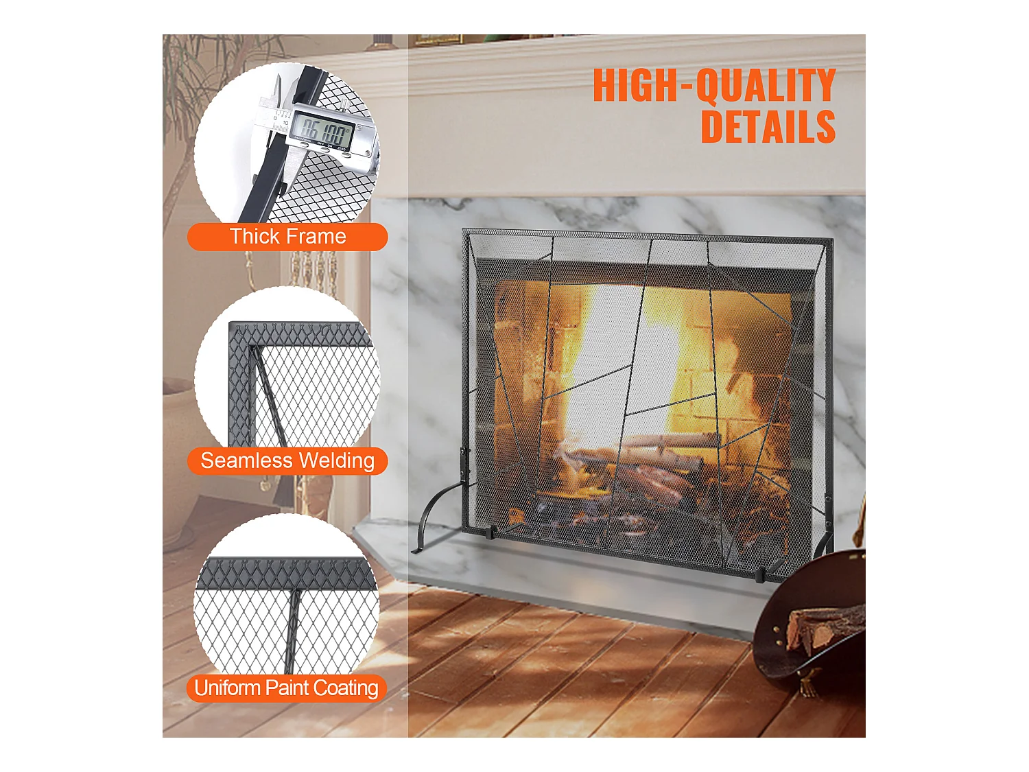 Pare-feu de Cheminée SucceBuy Pare-étincelles en Treillis Métallique à 1 Panneau 90.6 x 72 CM