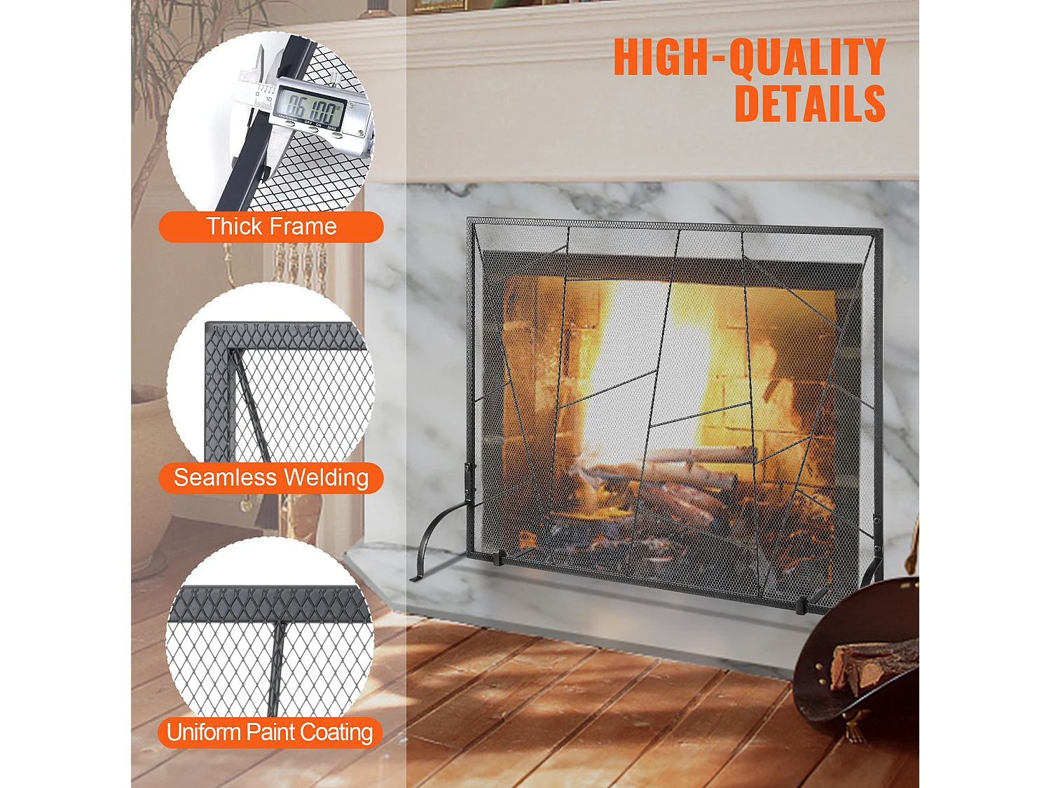 Pare-feu de Cheminée SucceBuy Pare-étincelles en Treillis Métallique à 1 Panneau 90.6 x 72 CM