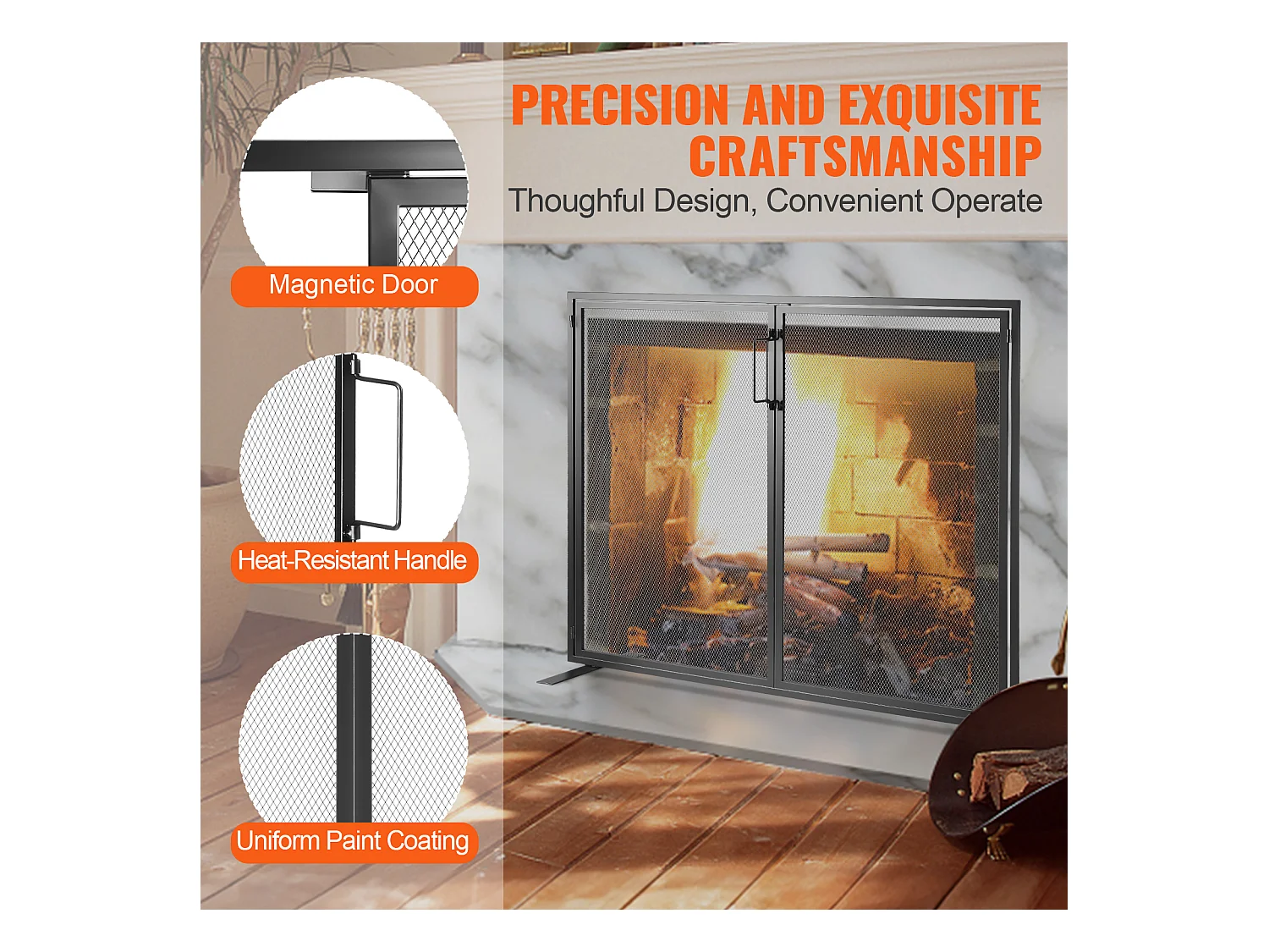 Pare-feu de Cheminée SucceBuy Pare-étincelles en Treillis Métallique 99 x 78 CM, 1 Panneau, Noir