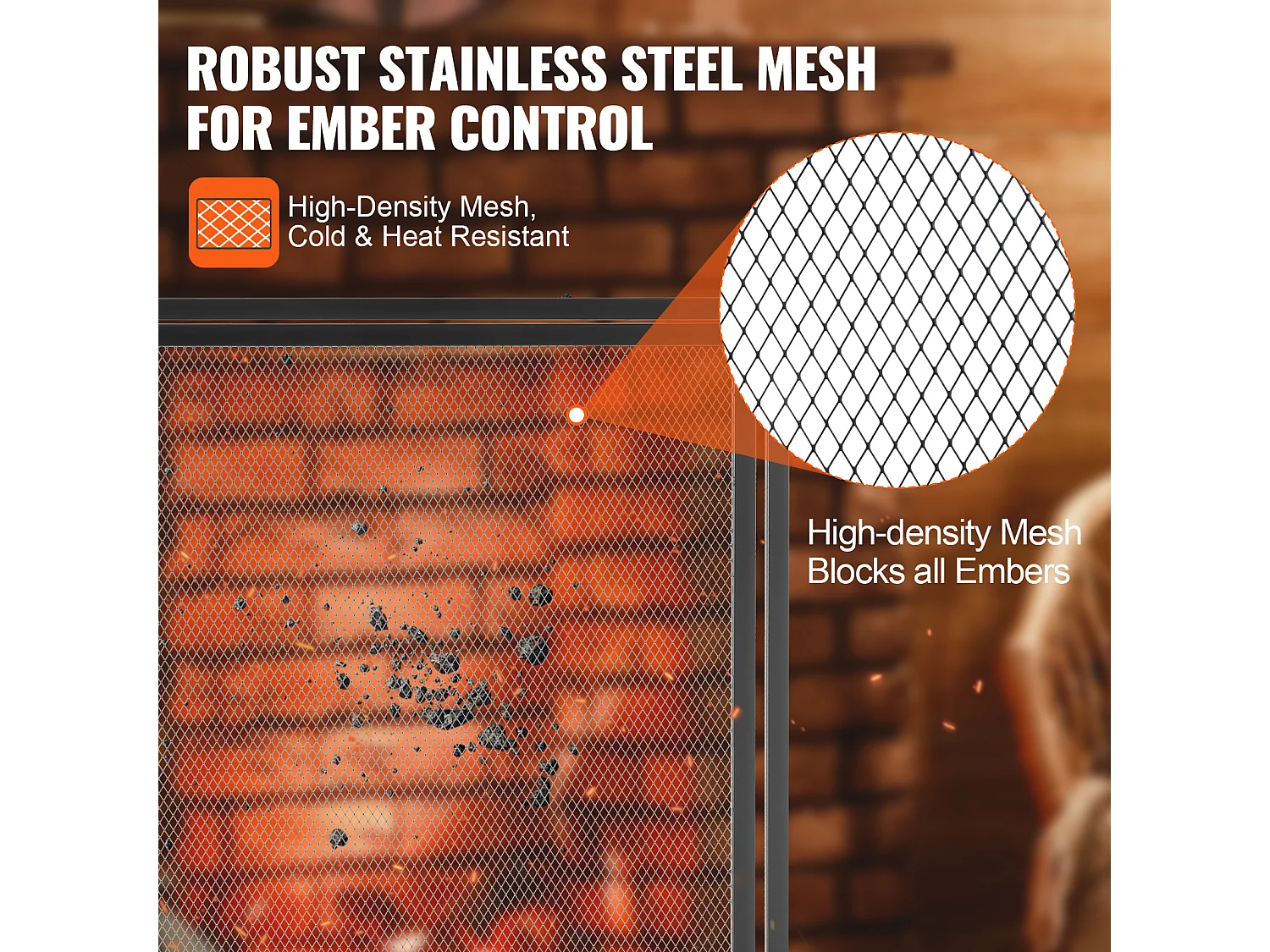 Pare-feu de Cheminée SucceBuy Pare-étincelles en Treillis Métallique 99 x 78 CM, 1 Panneau, Noir