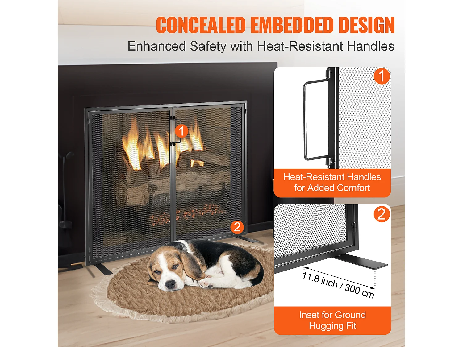 Pare-feu de Cheminée SucceBuy Pare-étincelles en Treillis Métallique 99 x 78 CM, 1 Panneau, Noir