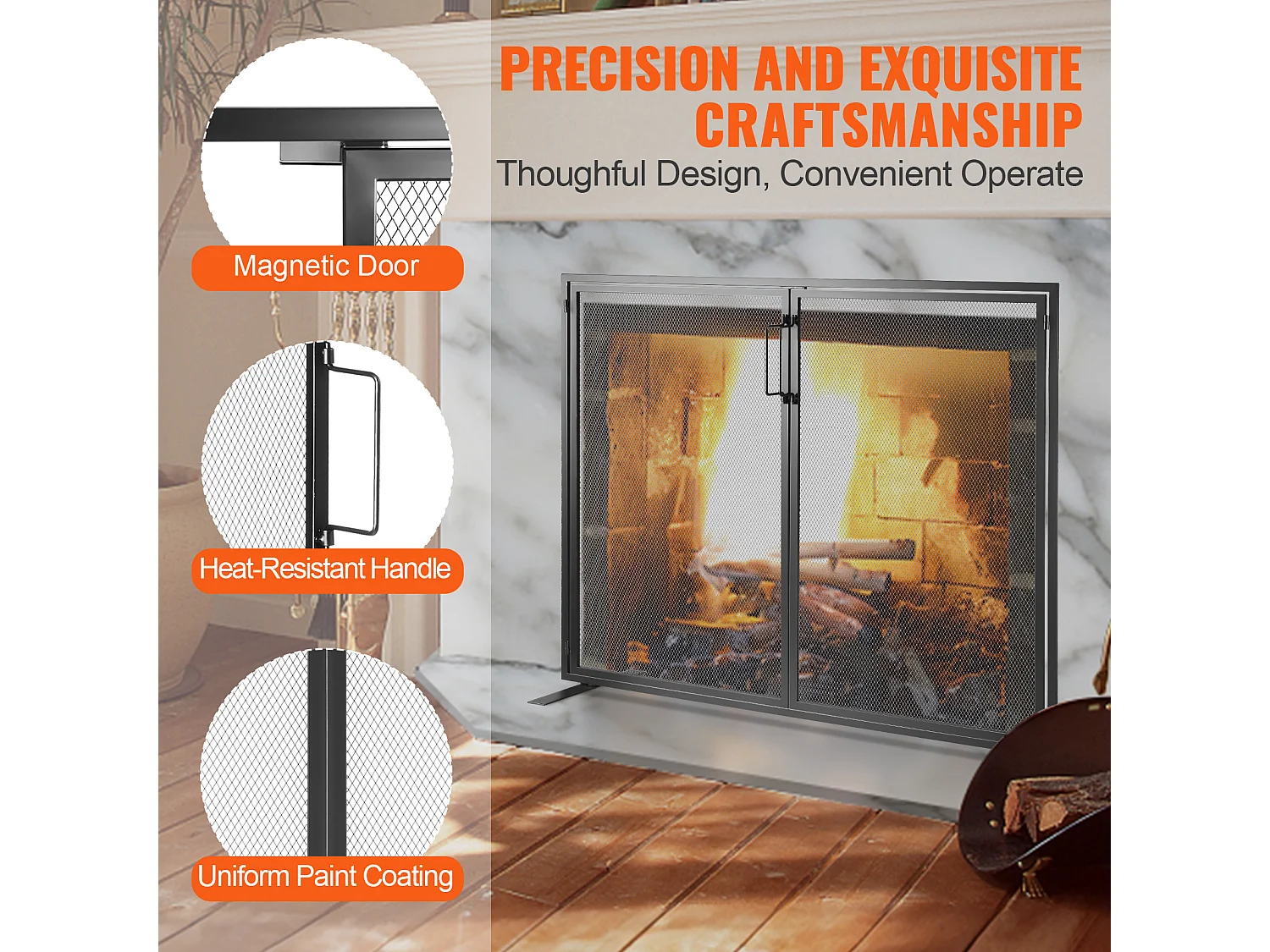 Pare-feu de Cheminée SucceBuy Pare-étincelles en Treillis Métallique 99 x 78 CM, 1 Panneau, Noir