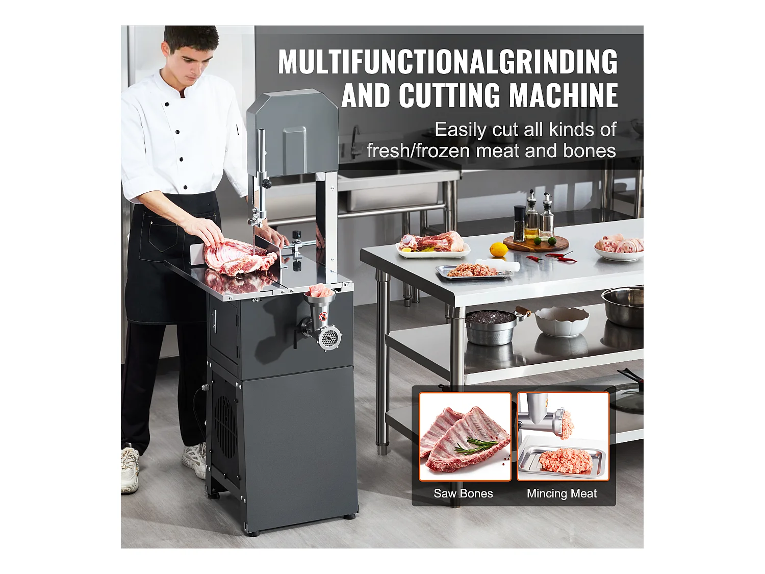 Machine de Scie à Os SucceBuy, Scie à Ruban Commerciale pour Viande 550 W, Acier Inoxydable