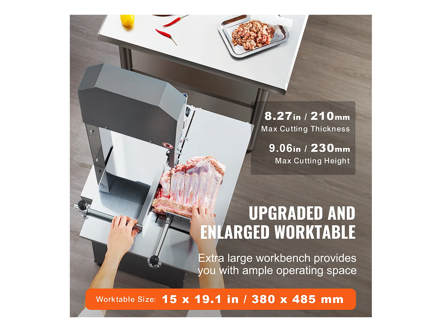 Machine de Scie à Os SucceBuy, Scie à Ruban Commerciale pour Viande 550 W, Acier Inoxydable