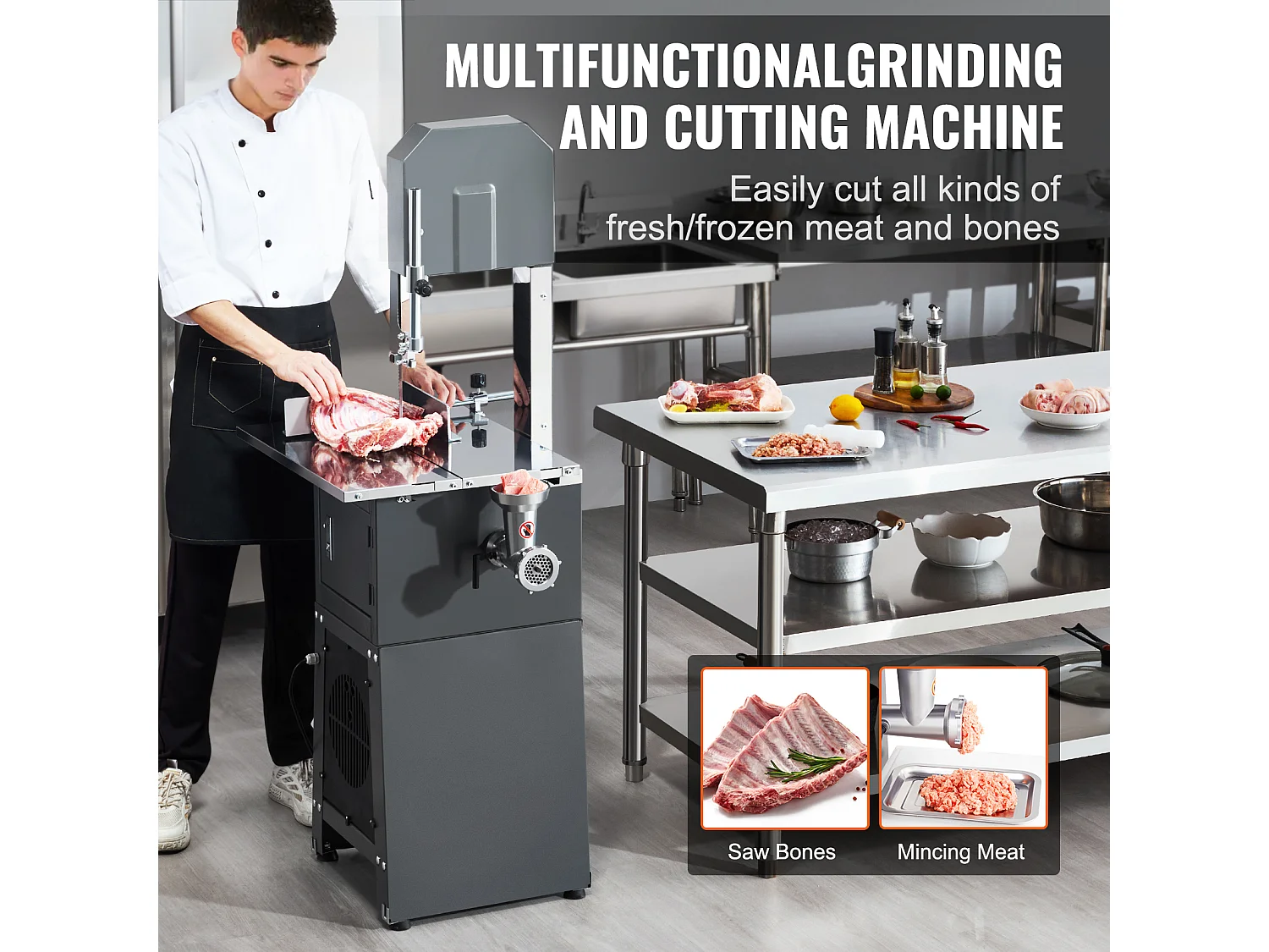 Machine de Scie à Os SucceBuy, Scie à Ruban Commerciale pour Viande 550 W, Acier Inoxydable