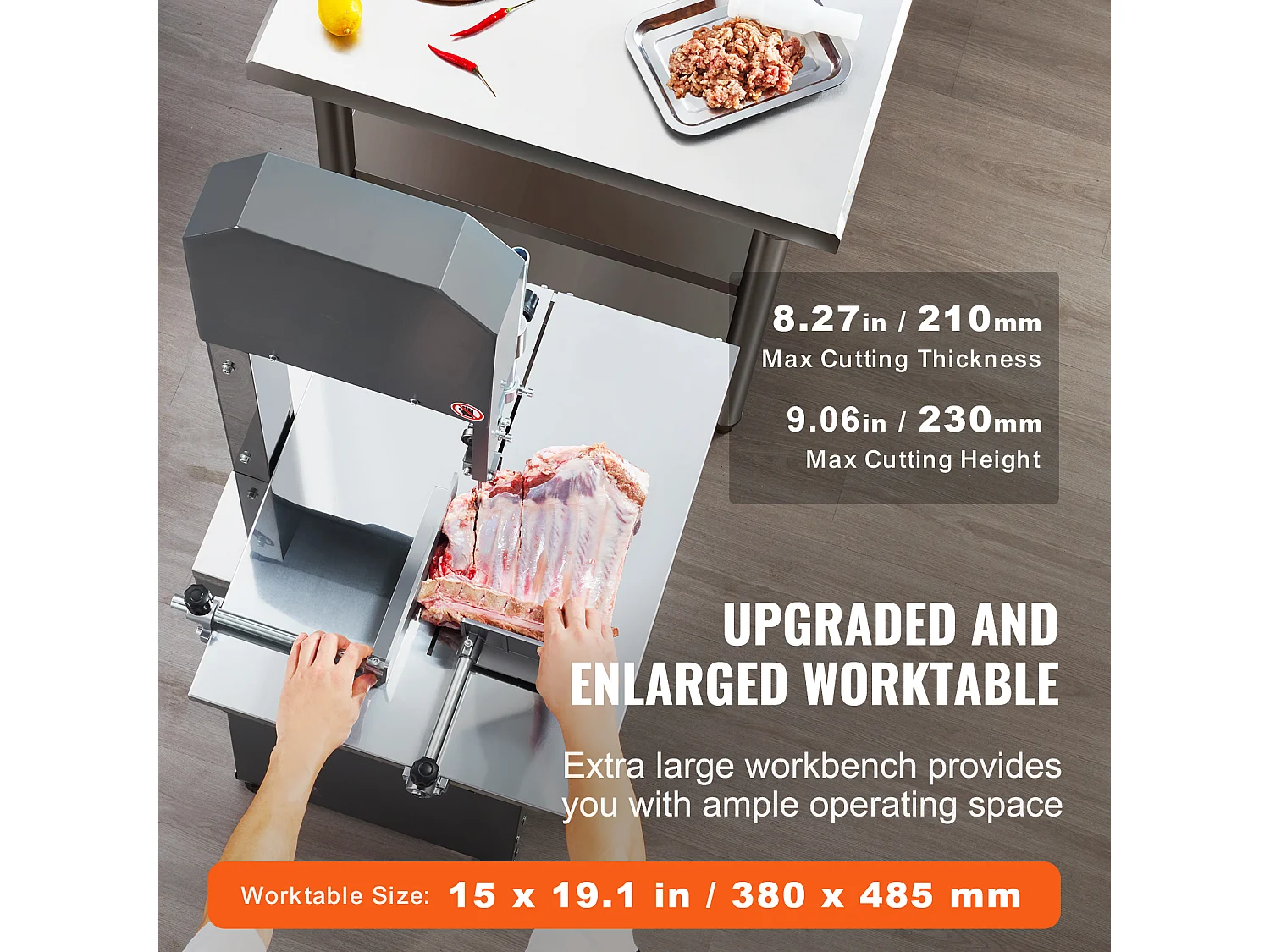 Machine de Scie à Os SucceBuy, Scie à Ruban Commerciale pour Viande 550 W, Acier Inoxydable