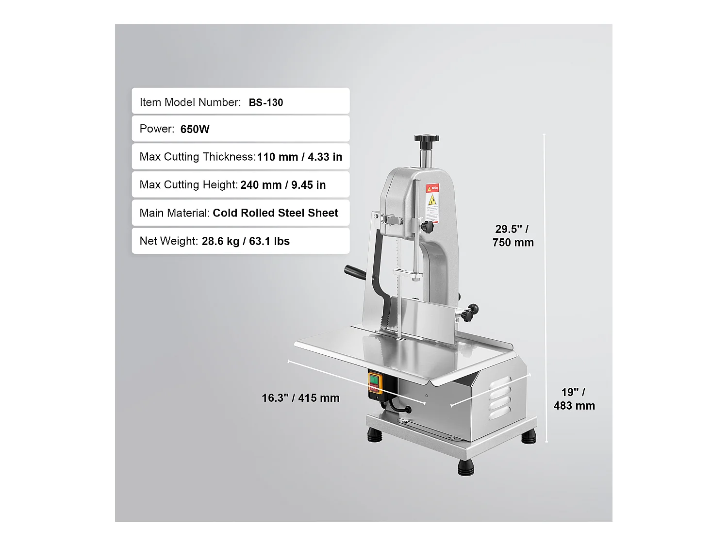 Machine de Scie à Os SucceBuy 650 W, Scie à Ruban Électrique en Acier Inoxydable, pour Viande