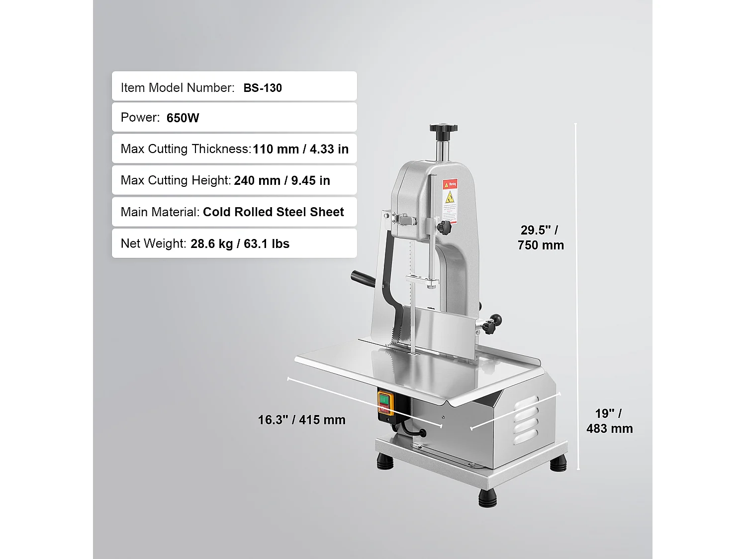 Machine de Scie à Os SucceBuy 650 W, Scie à Ruban Électrique en Acier Inoxydable, pour Viande