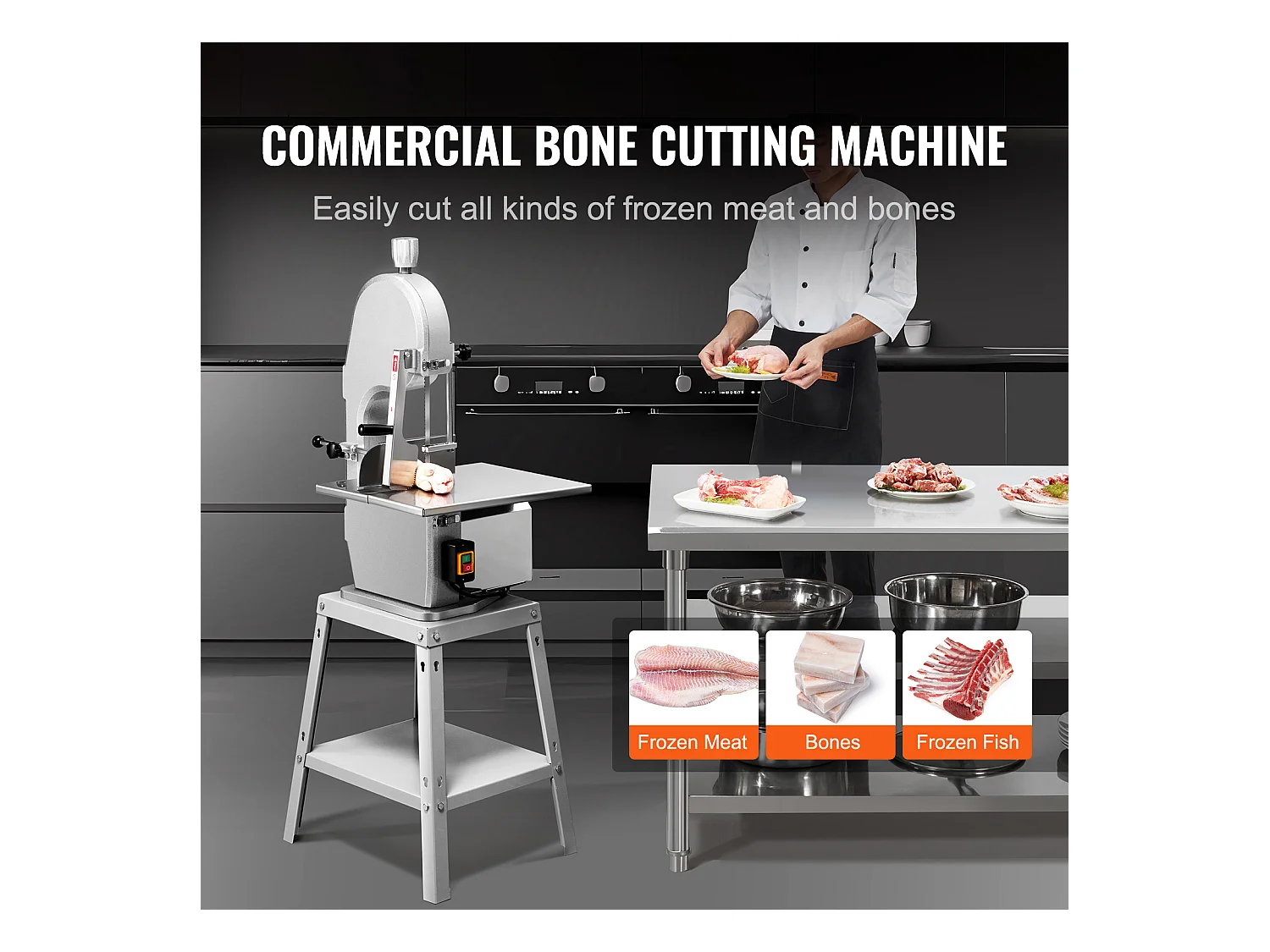 Machine de Scie à Os SucceBuy, Scie à Viande Électrique, Machine à Scier les Os en Acier Inoxydable, 1800 W, 5 Lames