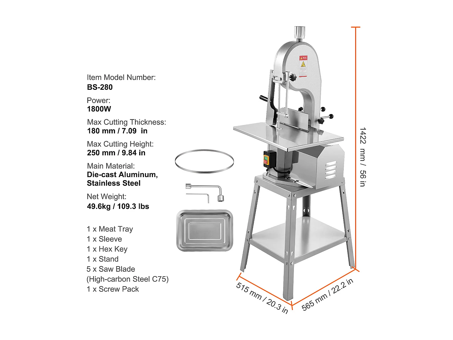 Machine de Scie à Os SucceBuy, Scie à Viande Électrique, Machine à Scier les Os en Acier Inoxydable, 1800 W, 5 Lames