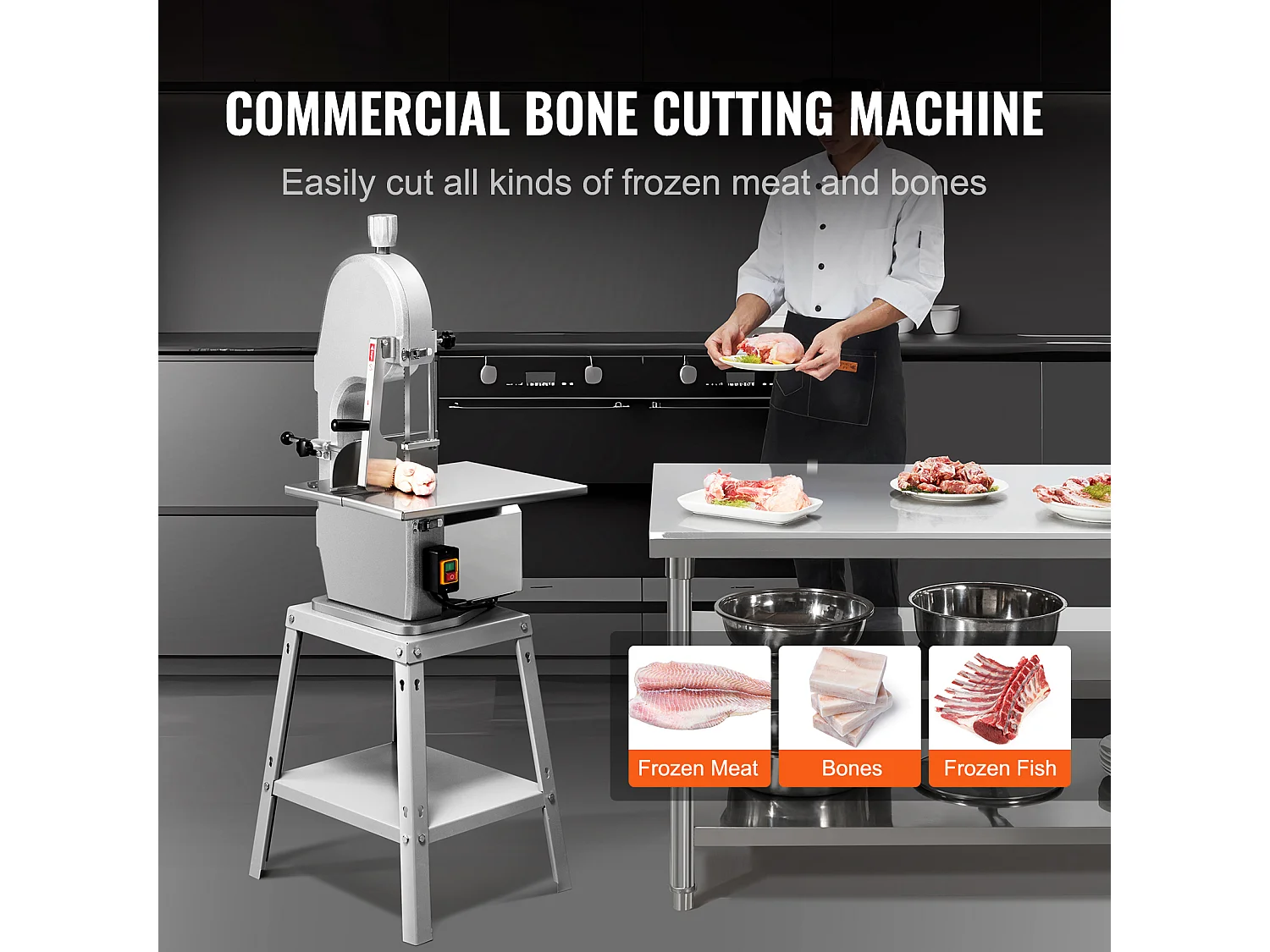 Machine de Scie à Os SucceBuy, Scie à Viande Électrique, Machine à Scier les Os en Acier Inoxydable, 1800 W, 5 Lames