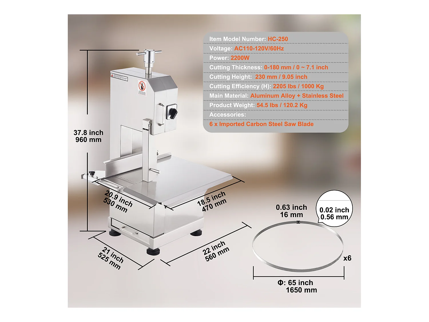 Machine de Scie à Os SucceBuy 2200 W, Scie à Ruban Électrique en Acier Inoxydable, Commerciale