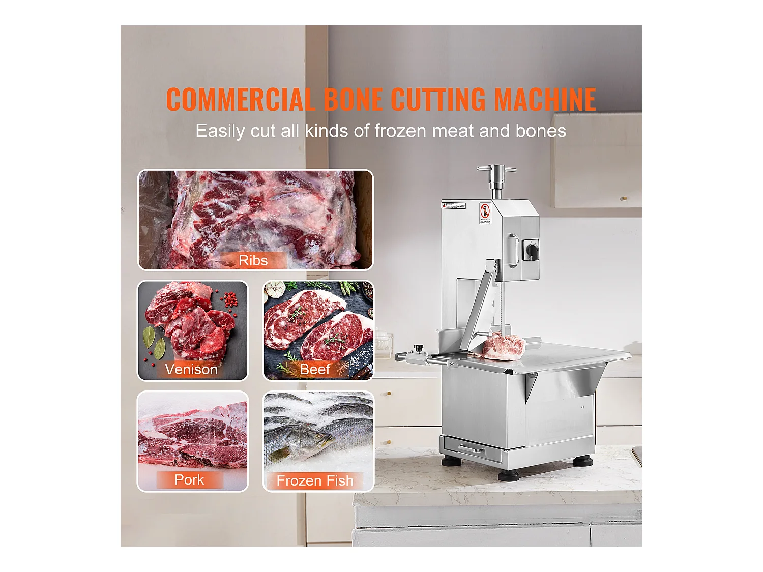 Machine de Scie à Os SucceBuy 2200 W, Scie à Ruban Électrique en Acier Inoxydable, Commerciale