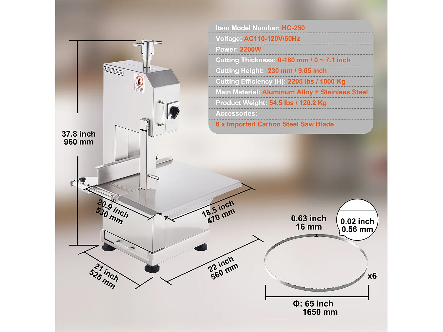 Machine de Scie à Os SucceBuy 2200 W, Scie à Ruban Électrique en Acier Inoxydable, Commerciale