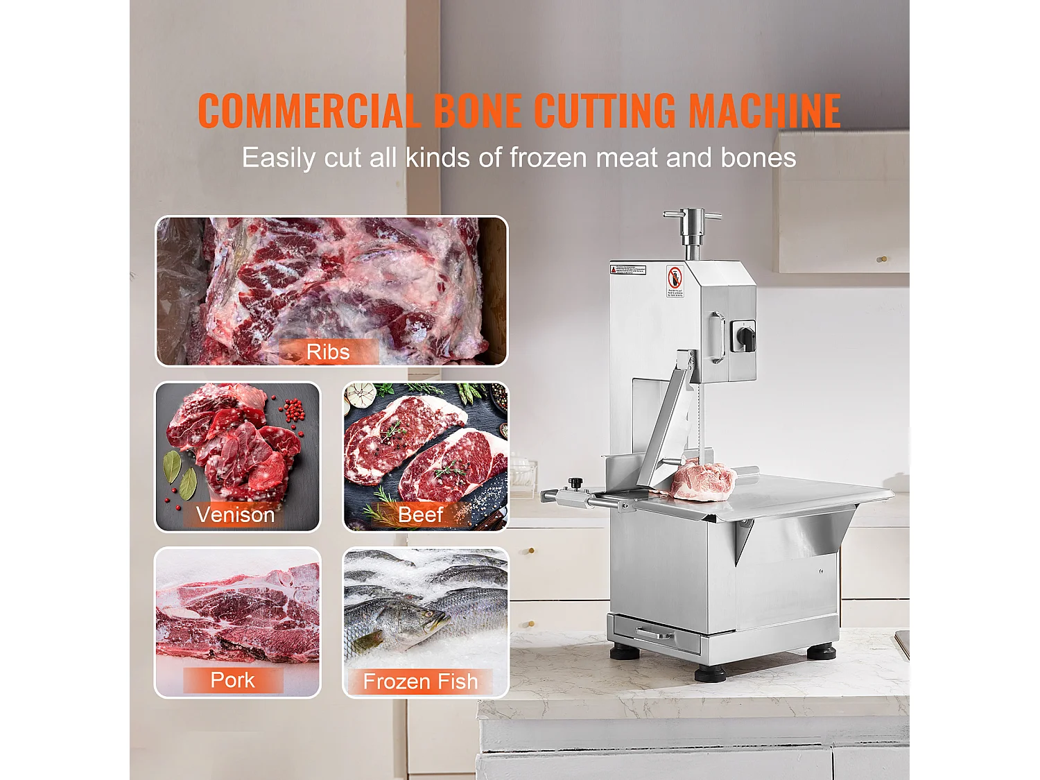 Machine de Scie à Os SucceBuy 2200 W, Scie à Ruban Électrique en Acier Inoxydable, Commerciale