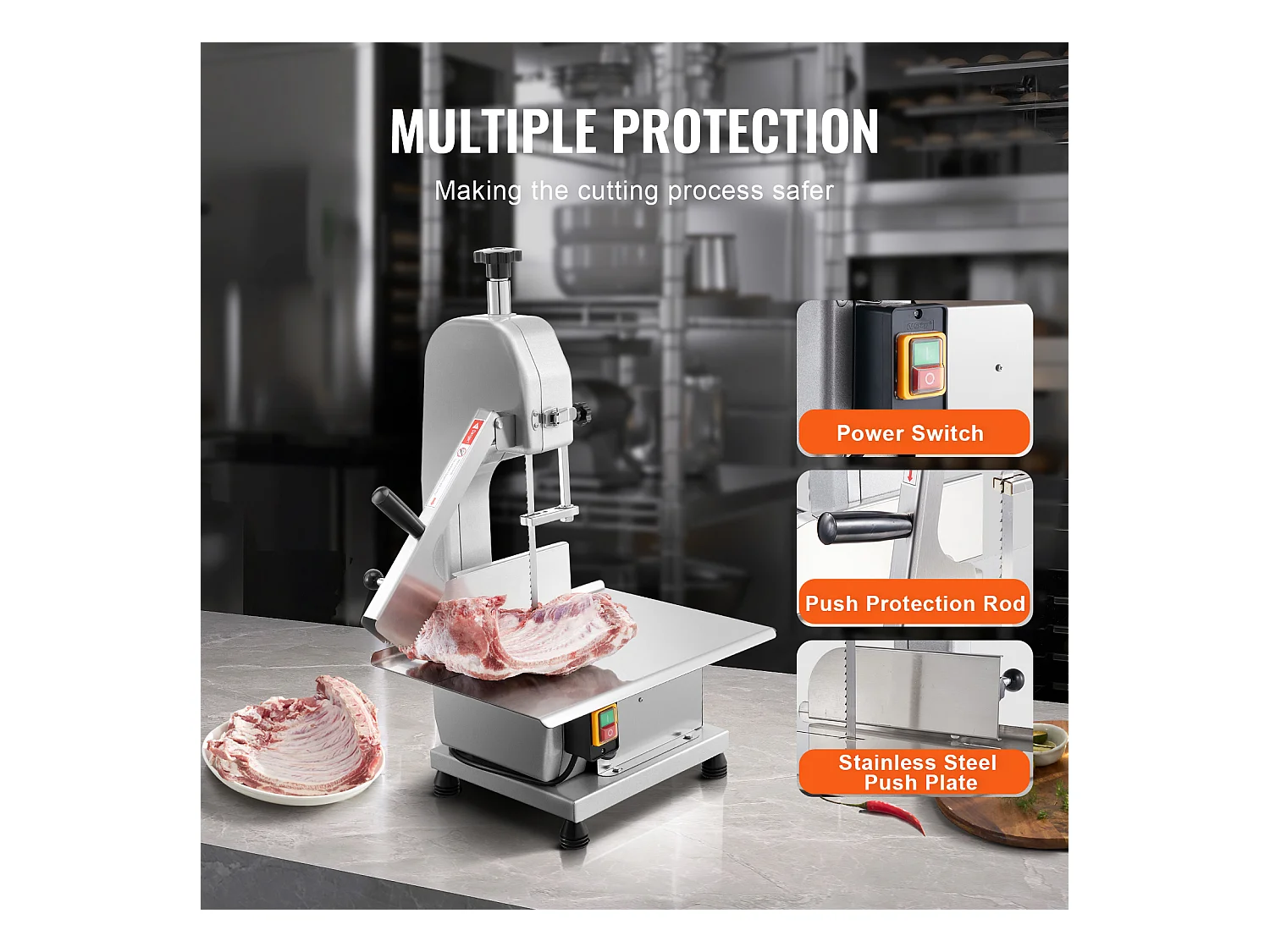 Machine de Scie à Os SucceBuy, Scie à Ruban Électrique pour la Viande, 1800 W, Acier Inoxydable, Coupe-os Haute Capacité