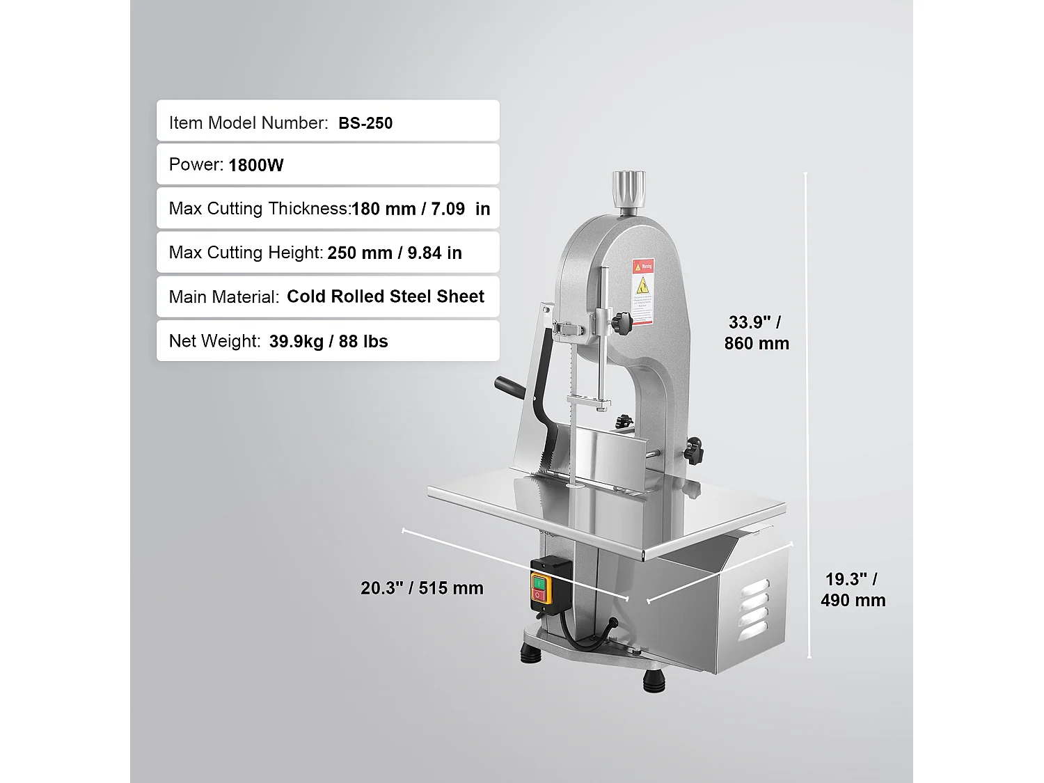 Machine de Scie à Os SucceBuy, Scie à Ruban Électrique pour la Viande, 1800 W, Acier Inoxydable, Coupe-os Haute Capacité