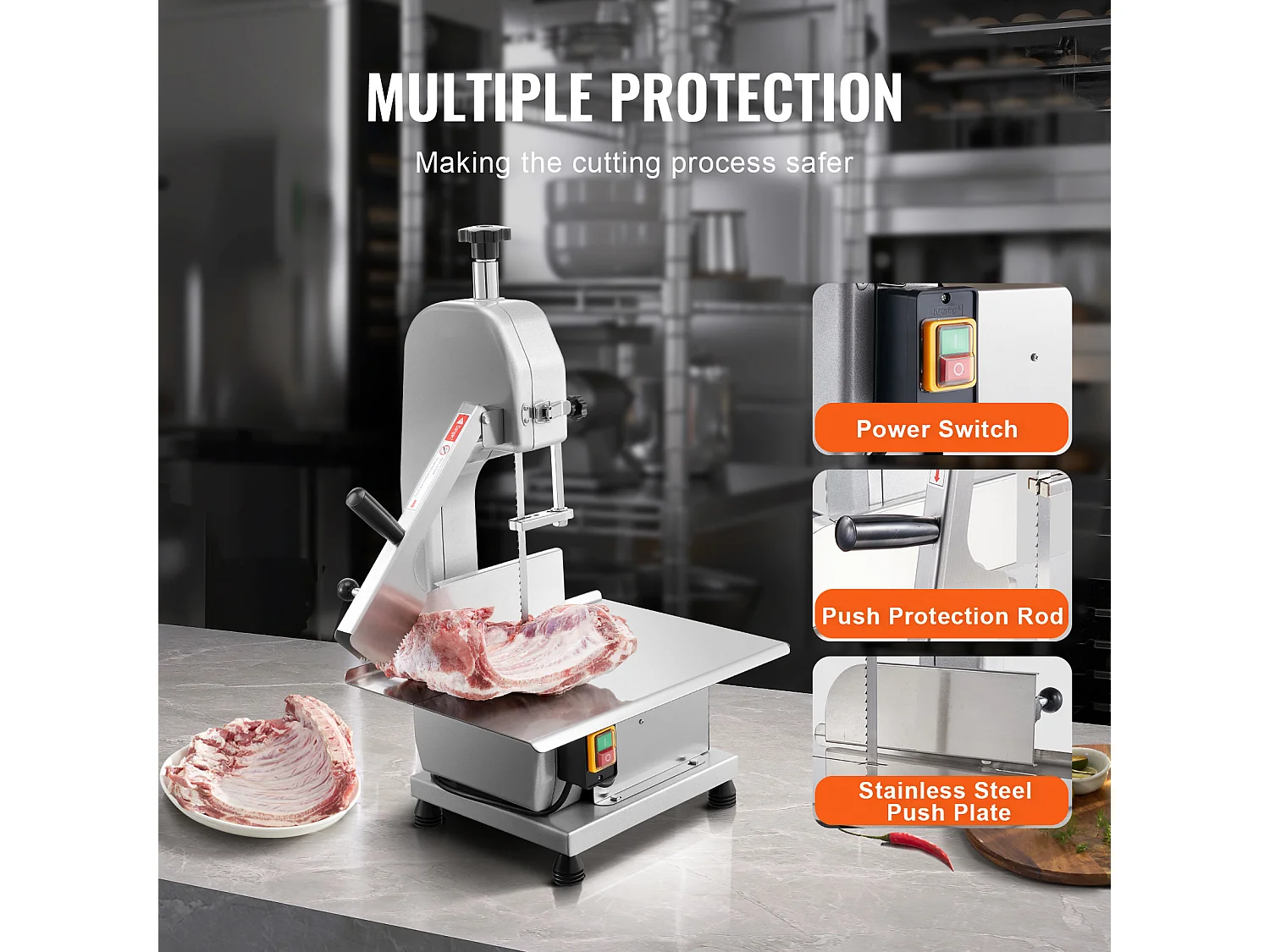 Machine de Scie à Os SucceBuy, Scie à Ruban Électrique pour la Viande, 1800 W, Acier Inoxydable, Coupe-os Haute Capacité