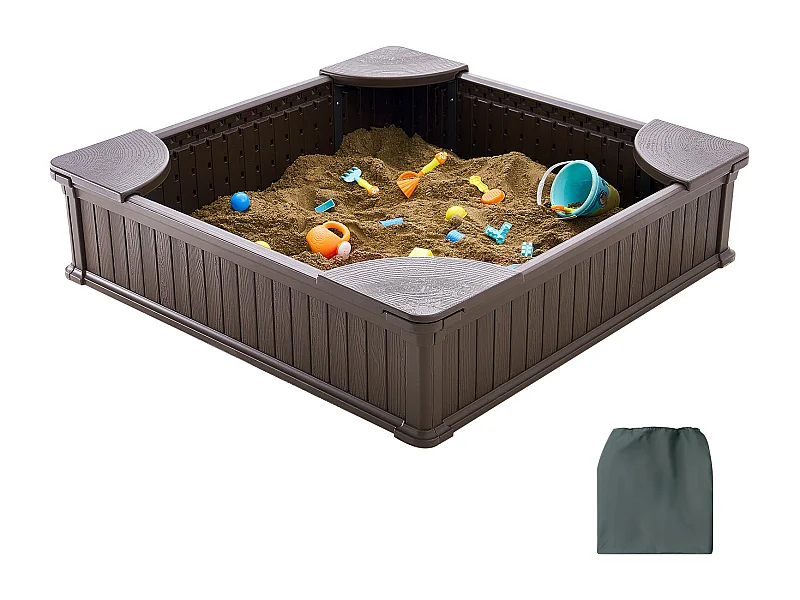 Bac à sable SucceBuy, Carré HDPE, Extérieur Jardin, 3-12 Ans, pour Extérieur, Jardin, Plage, Parc