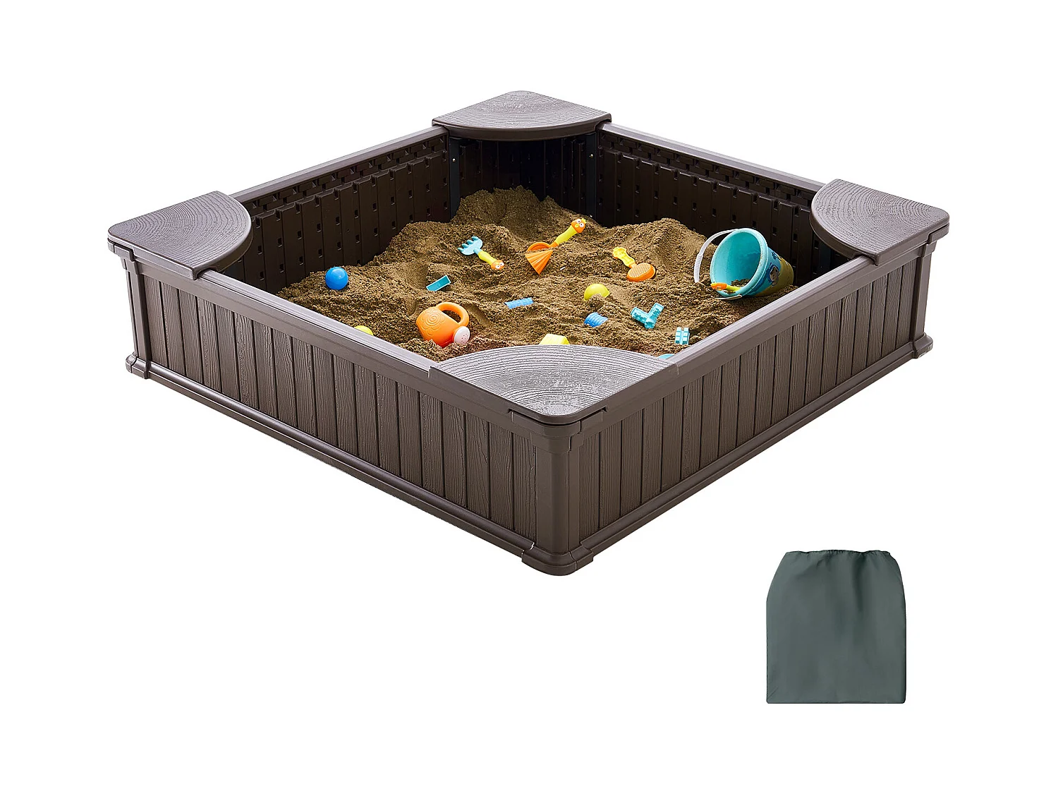 Bac à sable SucceBuy, Carré HDPE, Extérieur Jardin, 3-12 Ans, pour Extérieur, Jardin, Plage, Parc