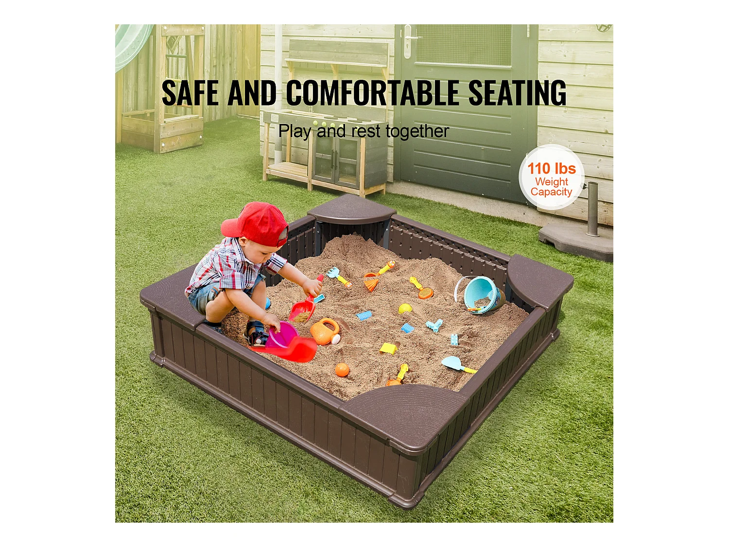 Bac à sable SucceBuy, Carré HDPE, Extérieur Jardin, 3-12 Ans, pour Extérieur, Jardin, Plage, Parc