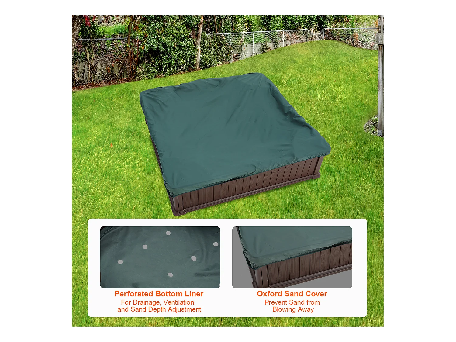 Bac à sable SucceBuy, Carré HDPE, Extérieur Jardin, 3-12 Ans, pour Extérieur, Jardin, Plage, Parc