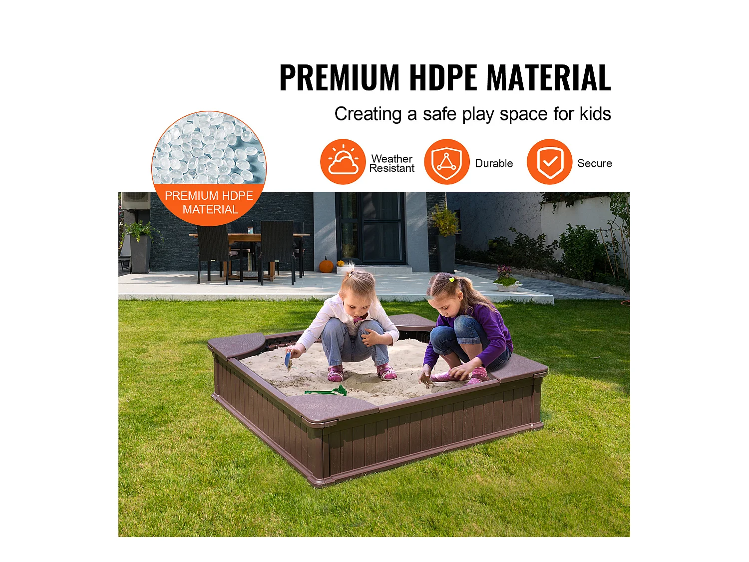 Bac à sable SucceBuy, Carré HDPE, Extérieur Jardin, 3-12 Ans, pour Extérieur, Jardin, Plage, Parc