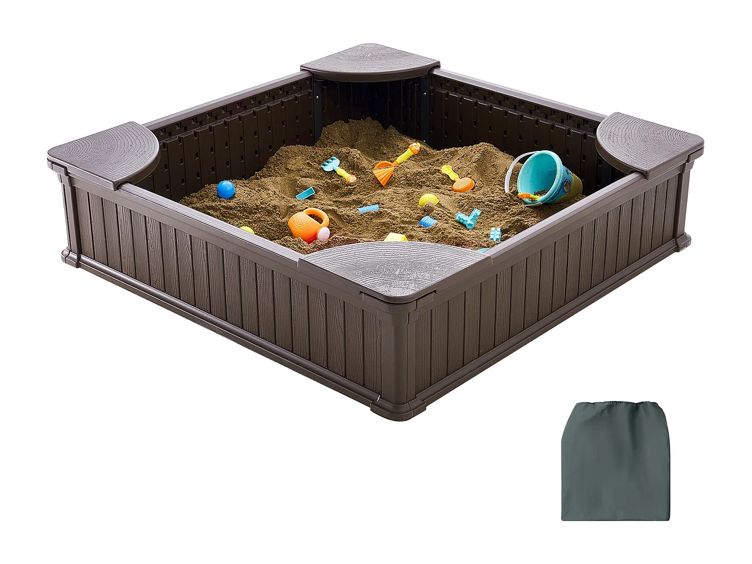 Bac à sable SucceBuy, Carré HDPE, Extérieur Jardin, 3-12 Ans, pour Extérieur, Jardin, Plage, Parc