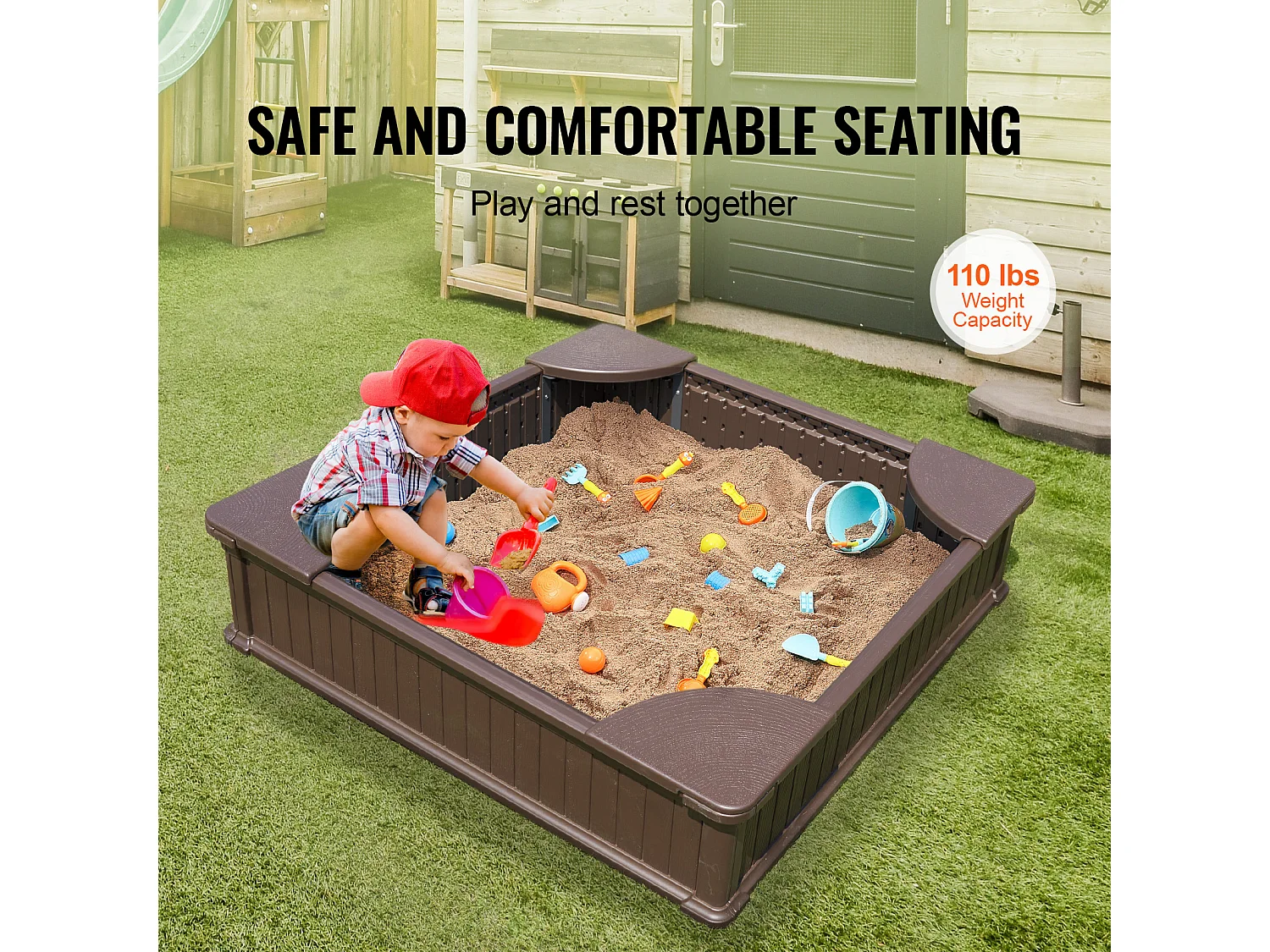 Bac à sable SucceBuy, Carré HDPE, Extérieur Jardin, 3-12 Ans, pour Extérieur, Jardin, Plage, Parc