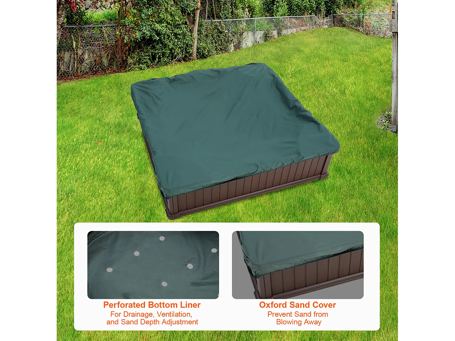 Bac à sable SucceBuy, Carré HDPE, Extérieur Jardin, 3-12 Ans, pour Extérieur, Jardin, Plage, Parc