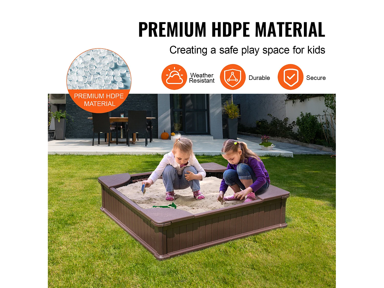 Bac à sable SucceBuy, Carré HDPE, Extérieur Jardin, 3-12 Ans, pour Extérieur, Jardin, Plage, Parc