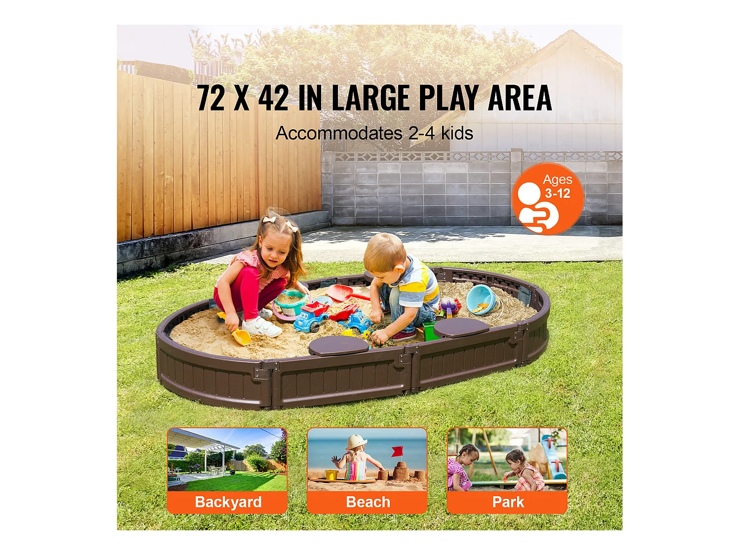 Bac à Sable SucceBuy, Ovale HDPE, Extérieur Jardin, 3-12 Ans, pour Événements, Fêtes, Décoration Intérieure