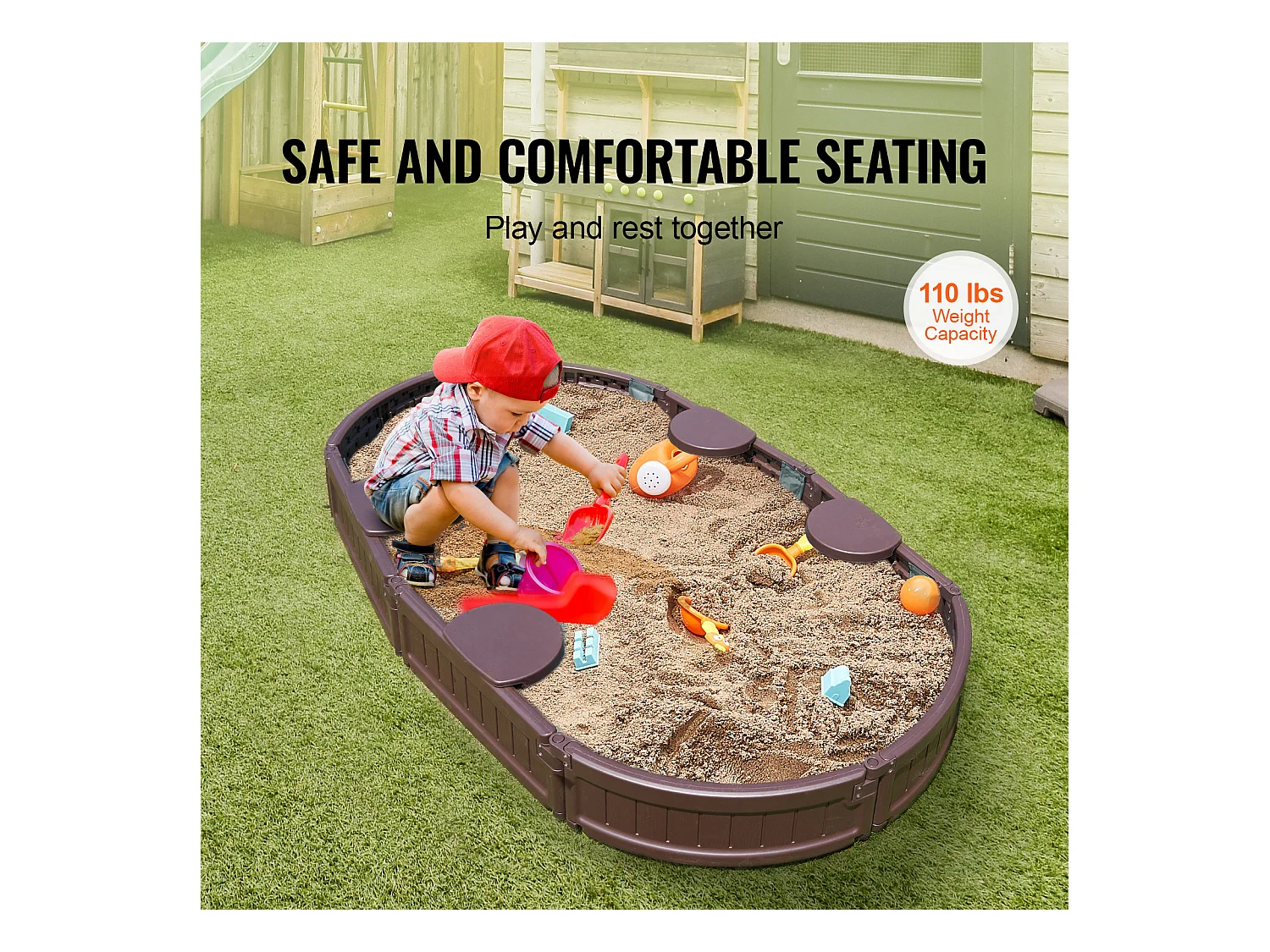 Bac à Sable SucceBuy, Ovale HDPE, Extérieur Jardin, 3-12 Ans, pour Événements, Fêtes, Décoration Intérieure