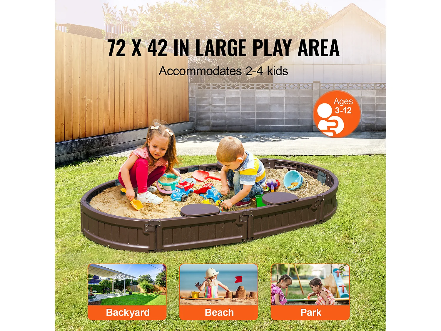 Bac à Sable SucceBuy, Ovale HDPE, Extérieur Jardin, 3-12 Ans, pour Événements, Fêtes, Décoration Intérieure