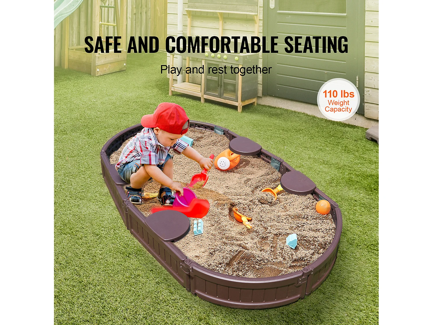 Bac à Sable SucceBuy, Ovale HDPE, Extérieur Jardin, 3-12 Ans, pour Événements, Fêtes, Décoration Intérieure