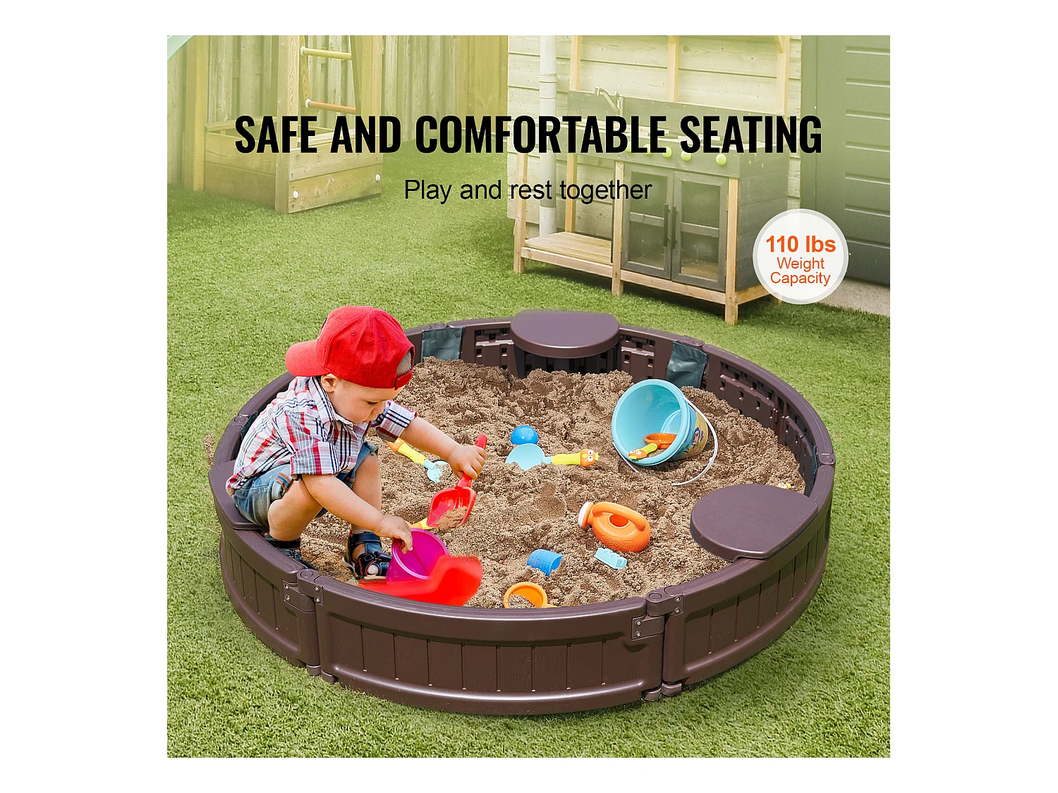 Bac à Sable SucceBuy, Rond HDPE, Extérieur Jardin, 3-12 Ans, pour Extérieur, Jardin, Plage, Parc